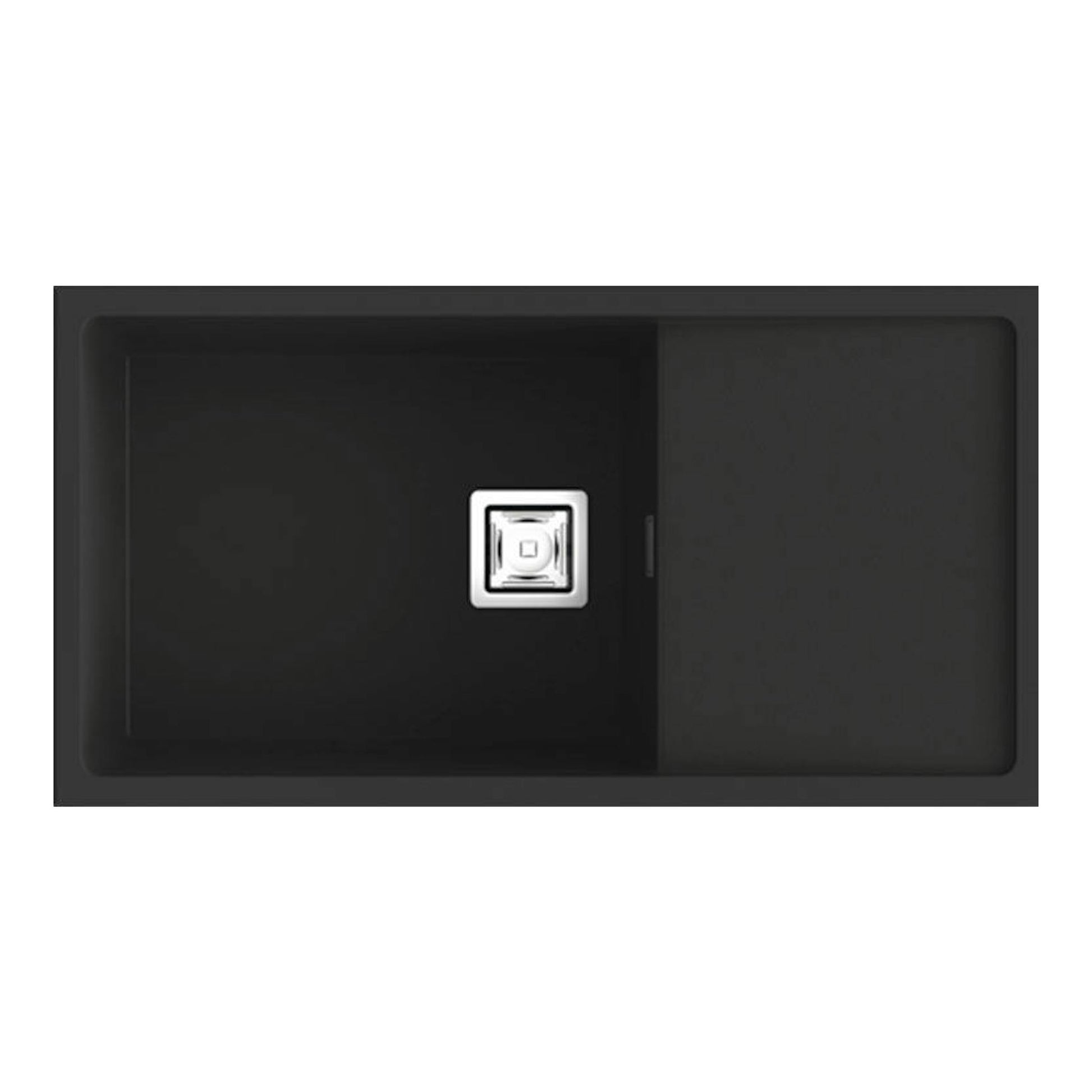 Fregadero Poalgi Zie 81 negro mate, vista cenital, con cubeta izquierda y escurridor derecho.