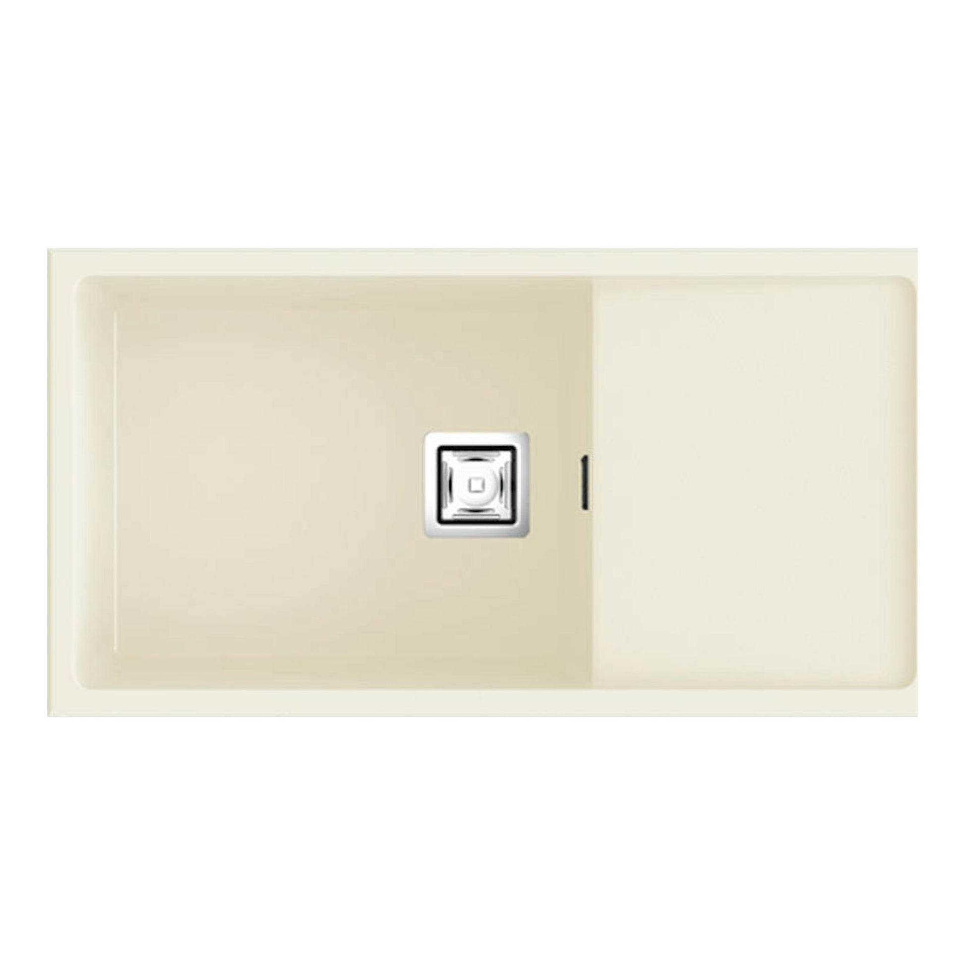 Fregadero Poalgi Zie 81 1/S+E pergamón mate, vista cenital, rectangular beige con escurridor y desagüe central.