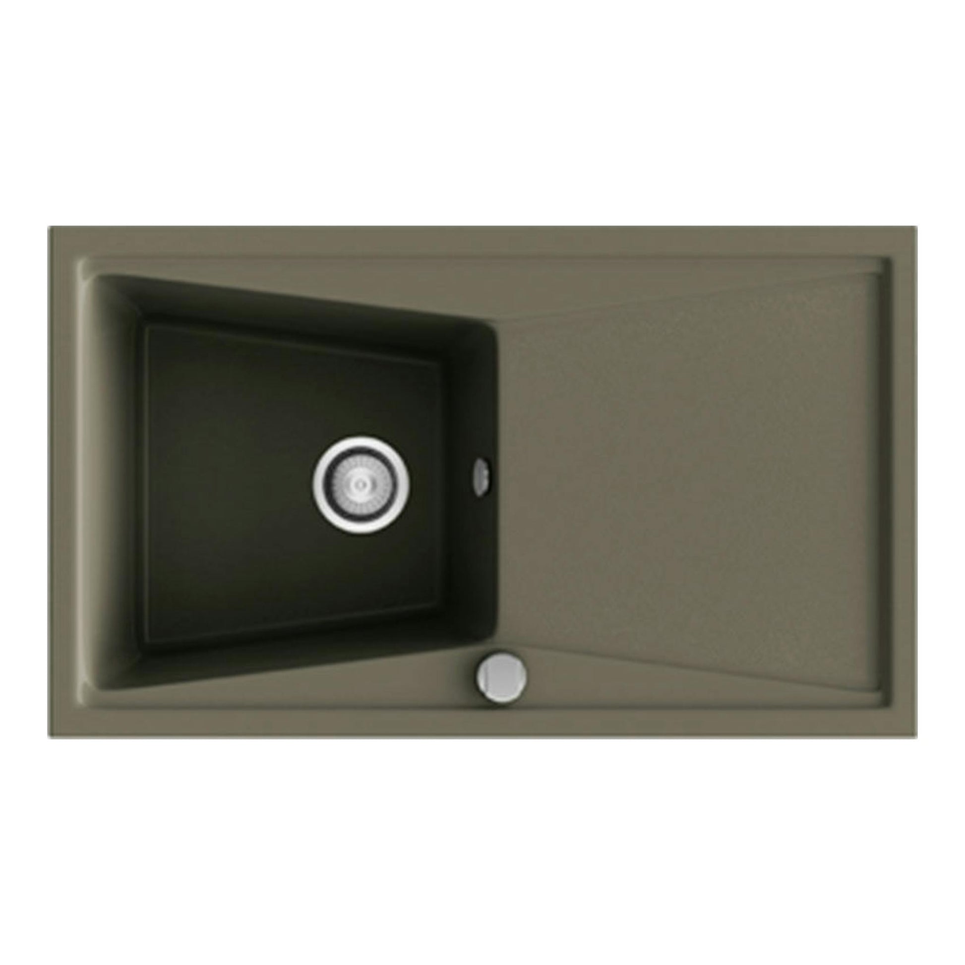 Fregadero Poalgi Kuma 86 1/S+E Tundra Brillo, vista superior, un seno con escurridor, gris verdoso.