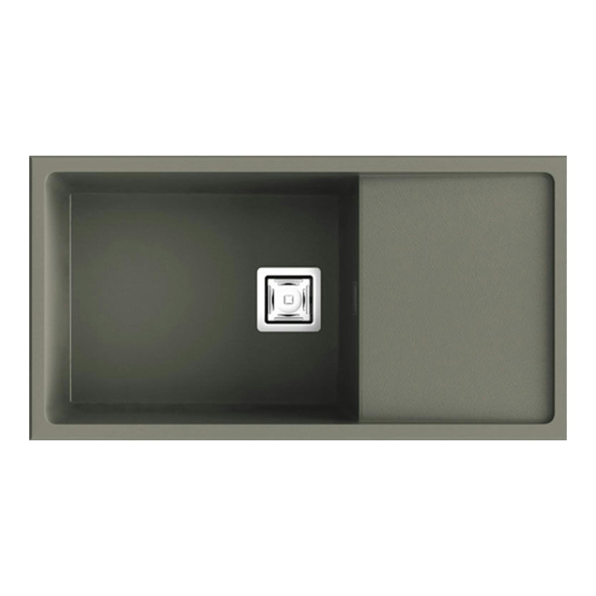 Fregadero Poalgi Zie 81 1/S+E Tundra Mate, vista cenital, gris mate, cubeta izquierda y escurridor derecho.