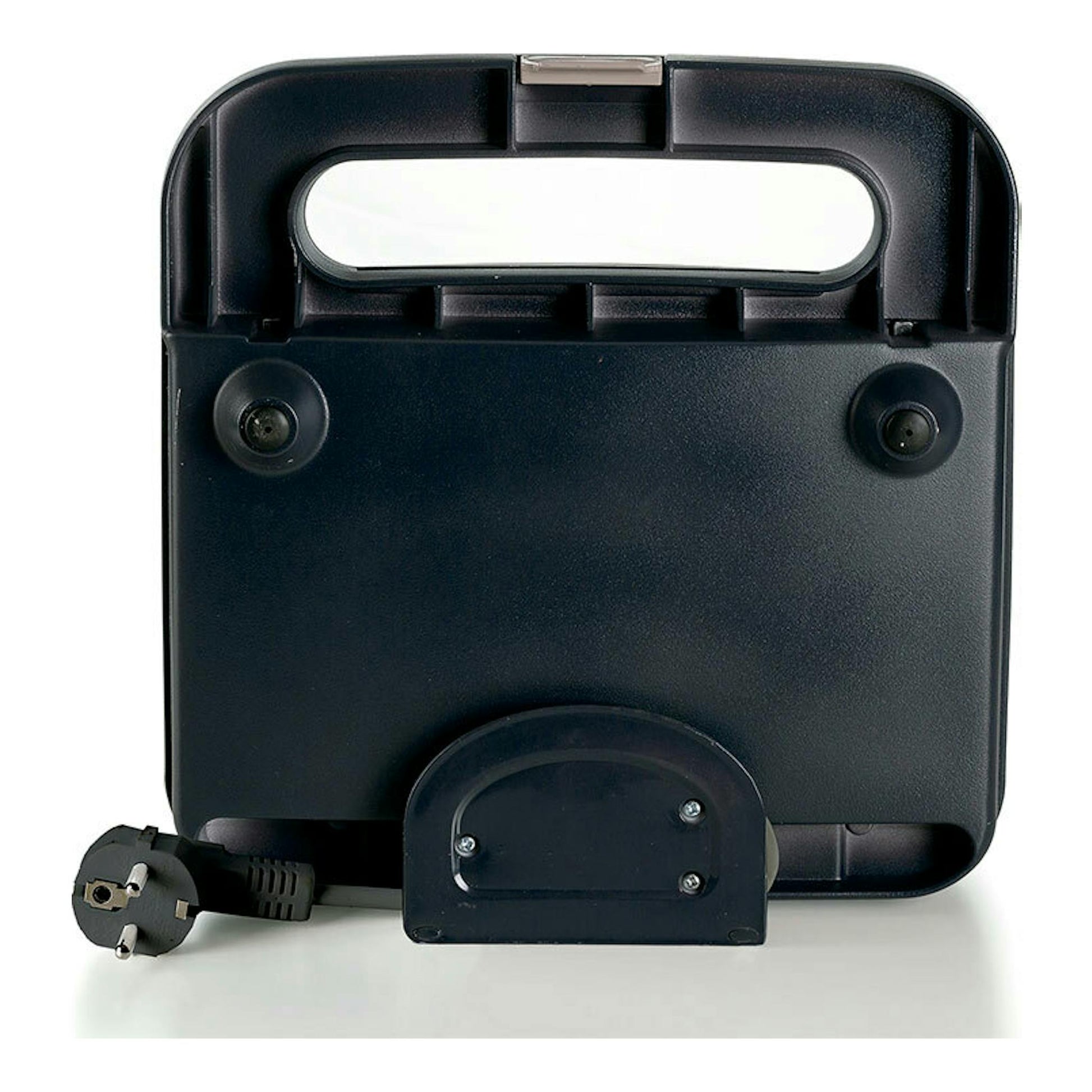 Sandwichera Ariete Breakfast Grafito, vista trasera en color grafito, con cable y enchufe europeo.