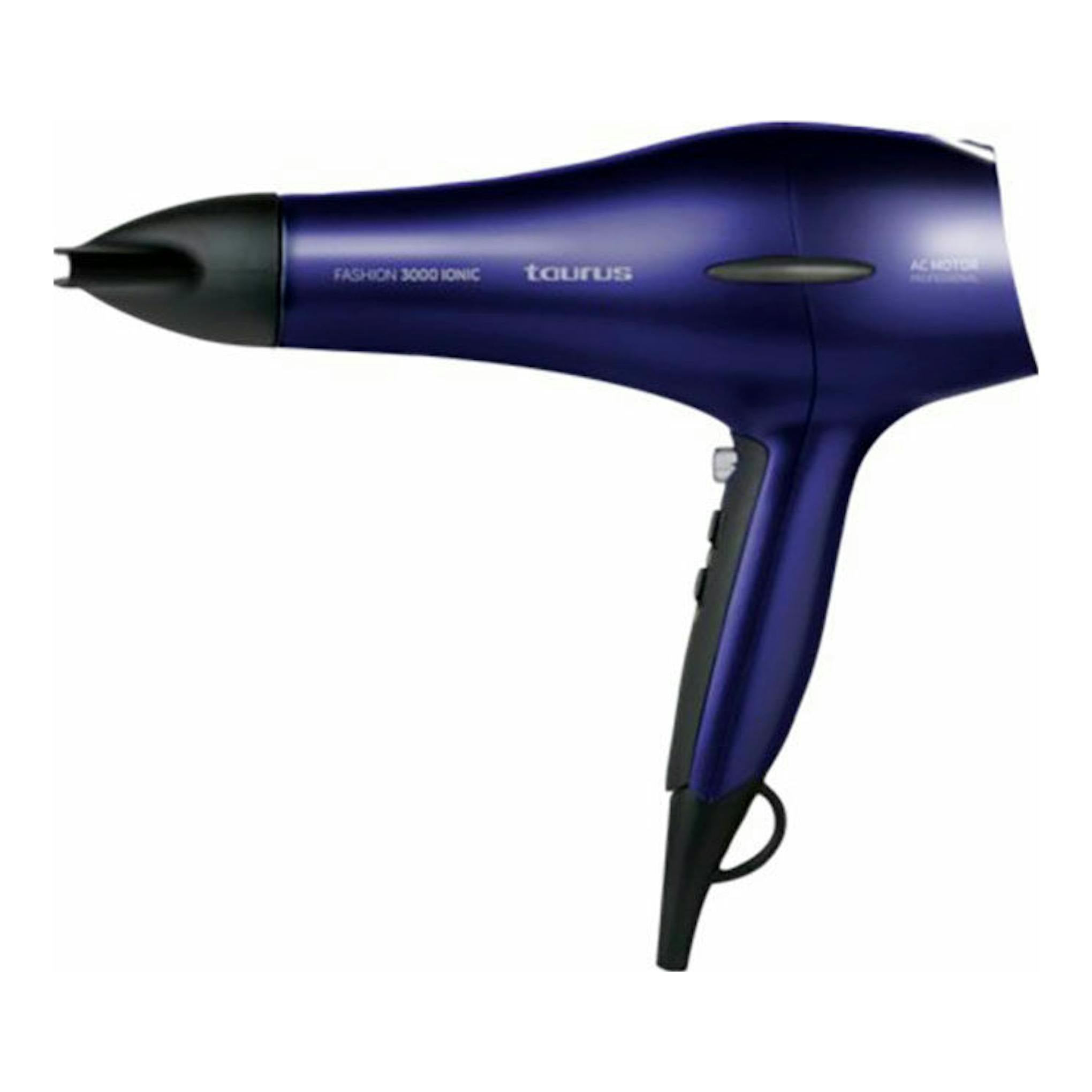 Secador de pelo Taurus Fashion 3000 Ionic, vista lateral, color morado y negro.