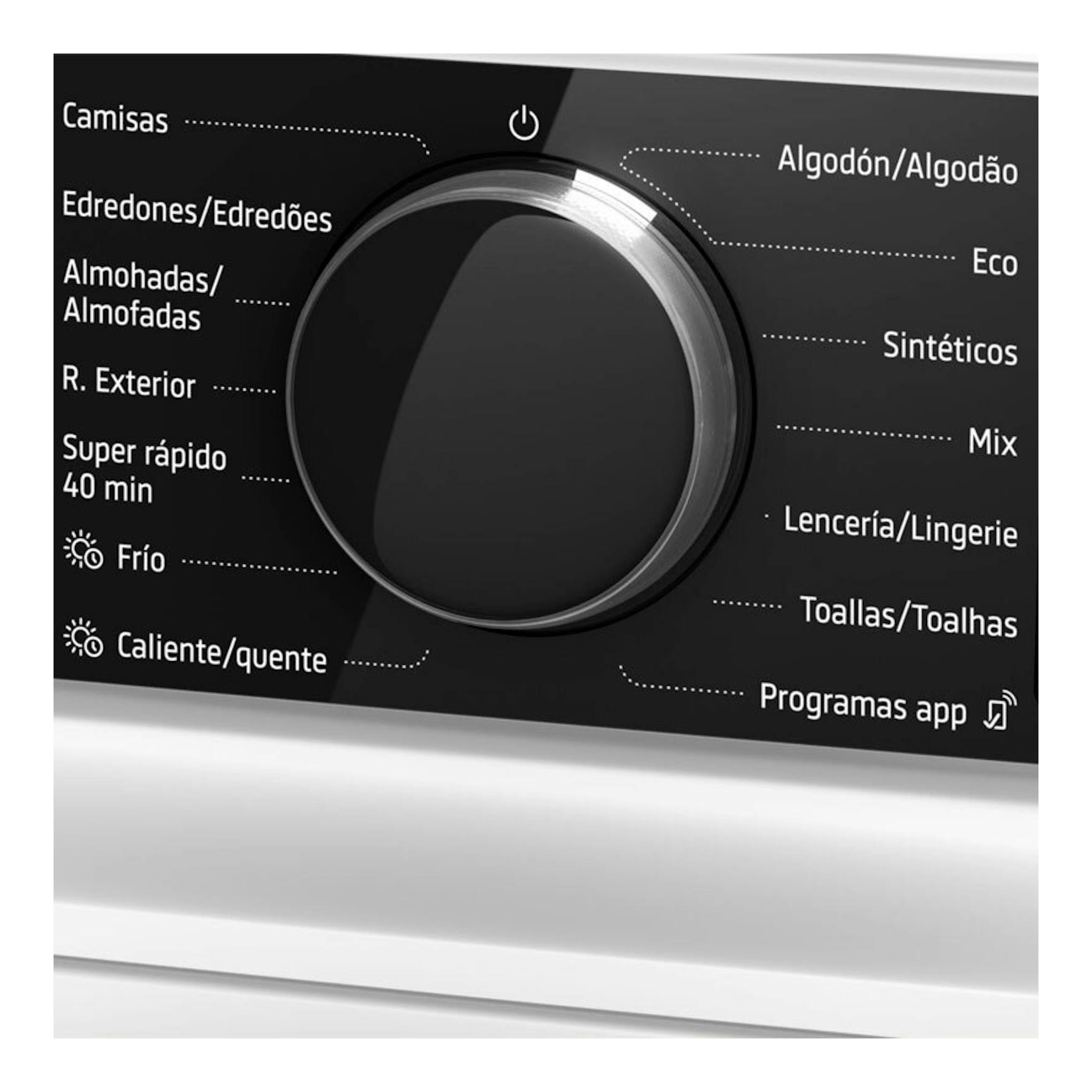 Secadora Balay 3SB093BC, primer plano del selector negro con programas en español.