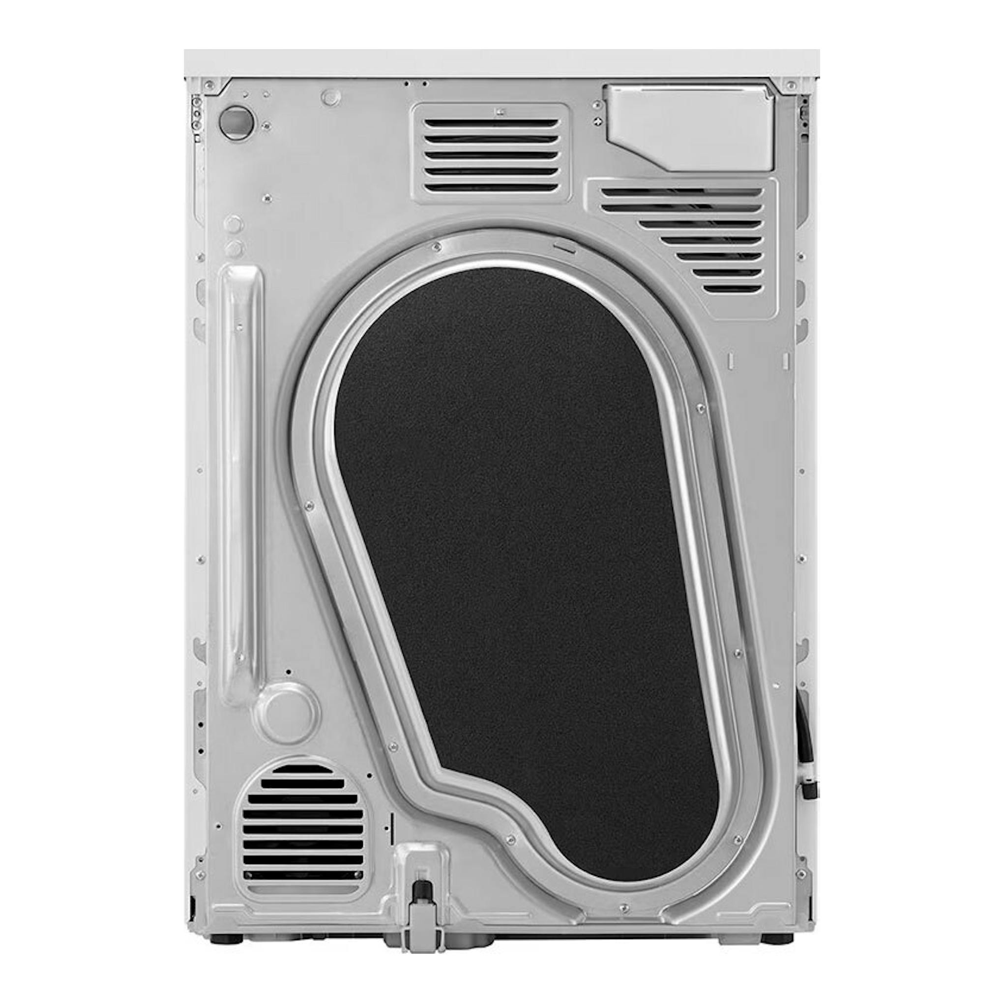 Secadora LG RH80V9AV4N 8Kg, vista trasera en color plateado con rejillas y abertura ovalada negra.
