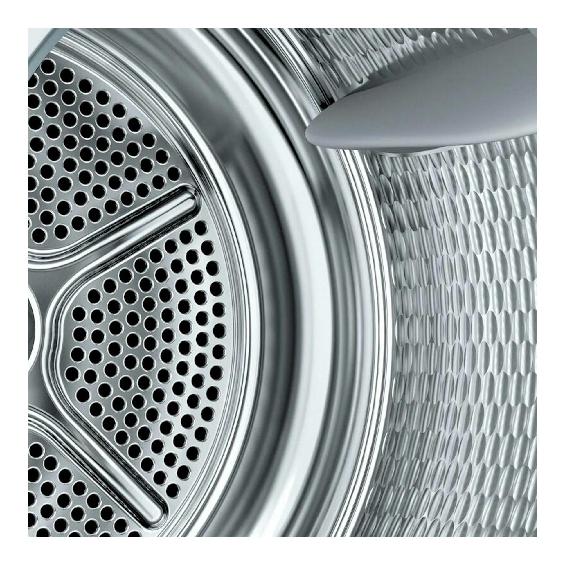 Secadora Siemens WQ45G2D0ES, interior del tambor de acero inoxidable en primer plano.