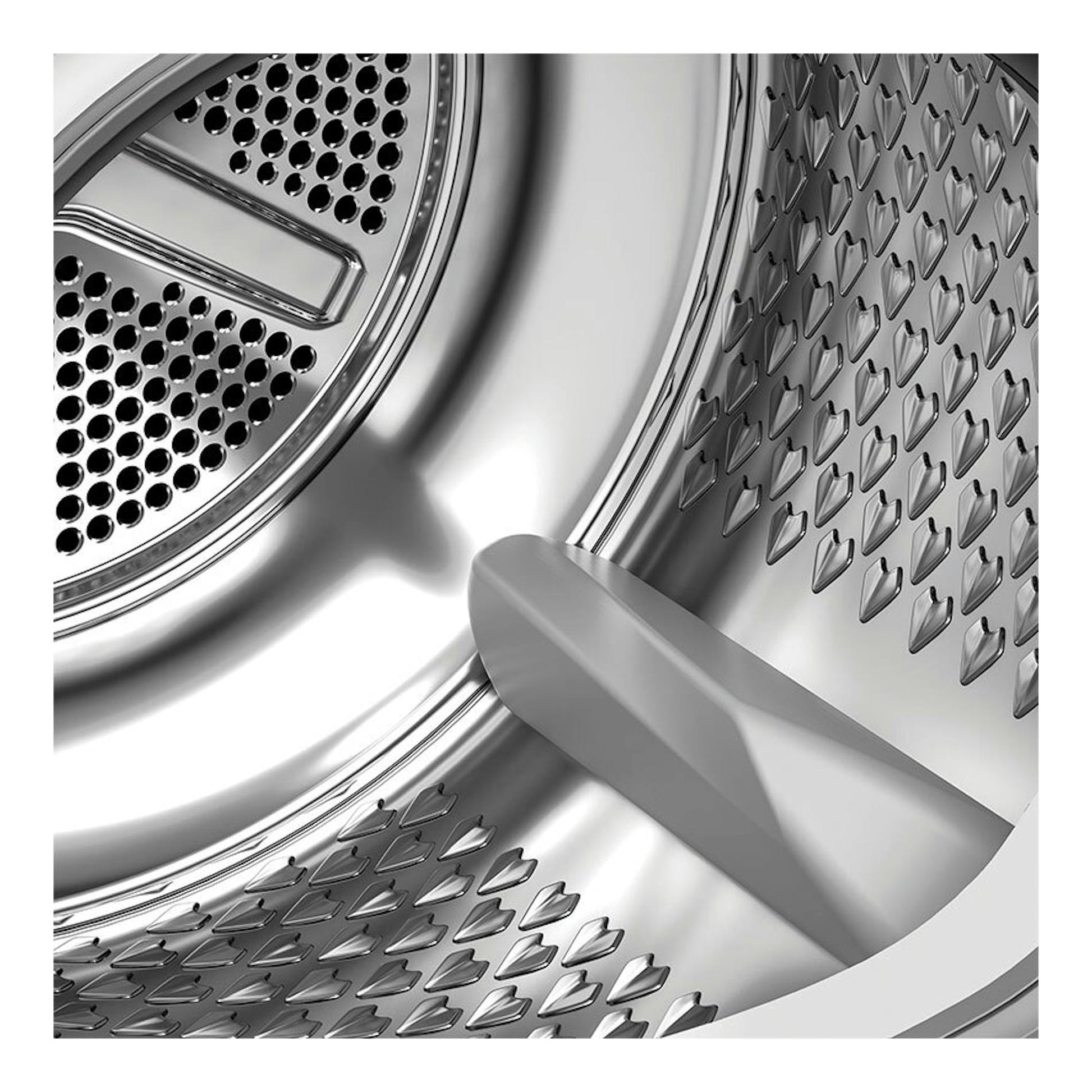 Interior de tambor de secadora Whirlpool CWD94MWBSSPT 9 kg, en acero inoxidable, vista en primer plano.