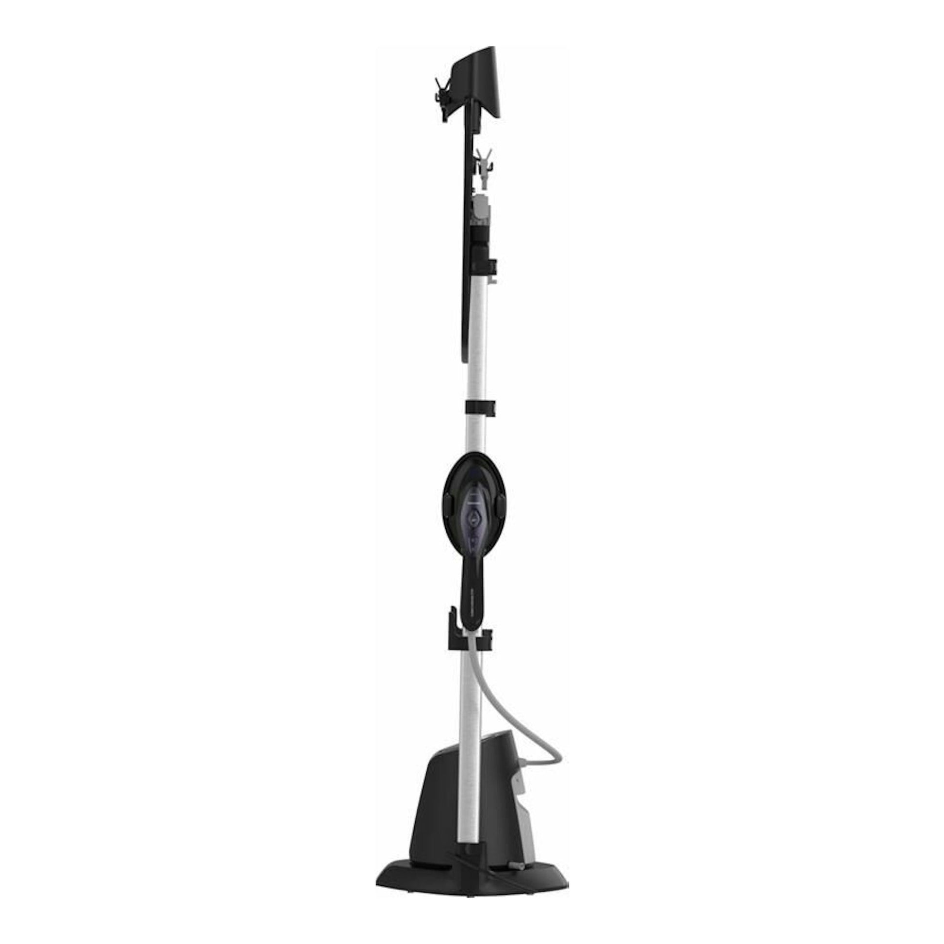 Sistema de planchado vertical Taurus Sliding Care Non Stop, negro y plata, vista frontal sobre fondo blanco.