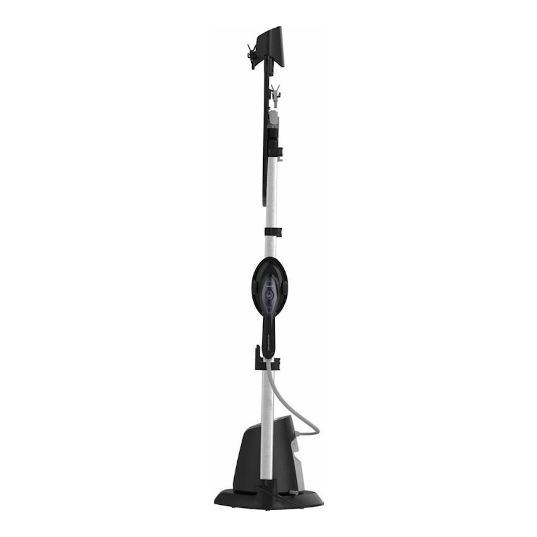 Sistema de planchado vertical Taurus Sliding Care Non Stop, negro y plata, vista frontal sobre fondo blanco.