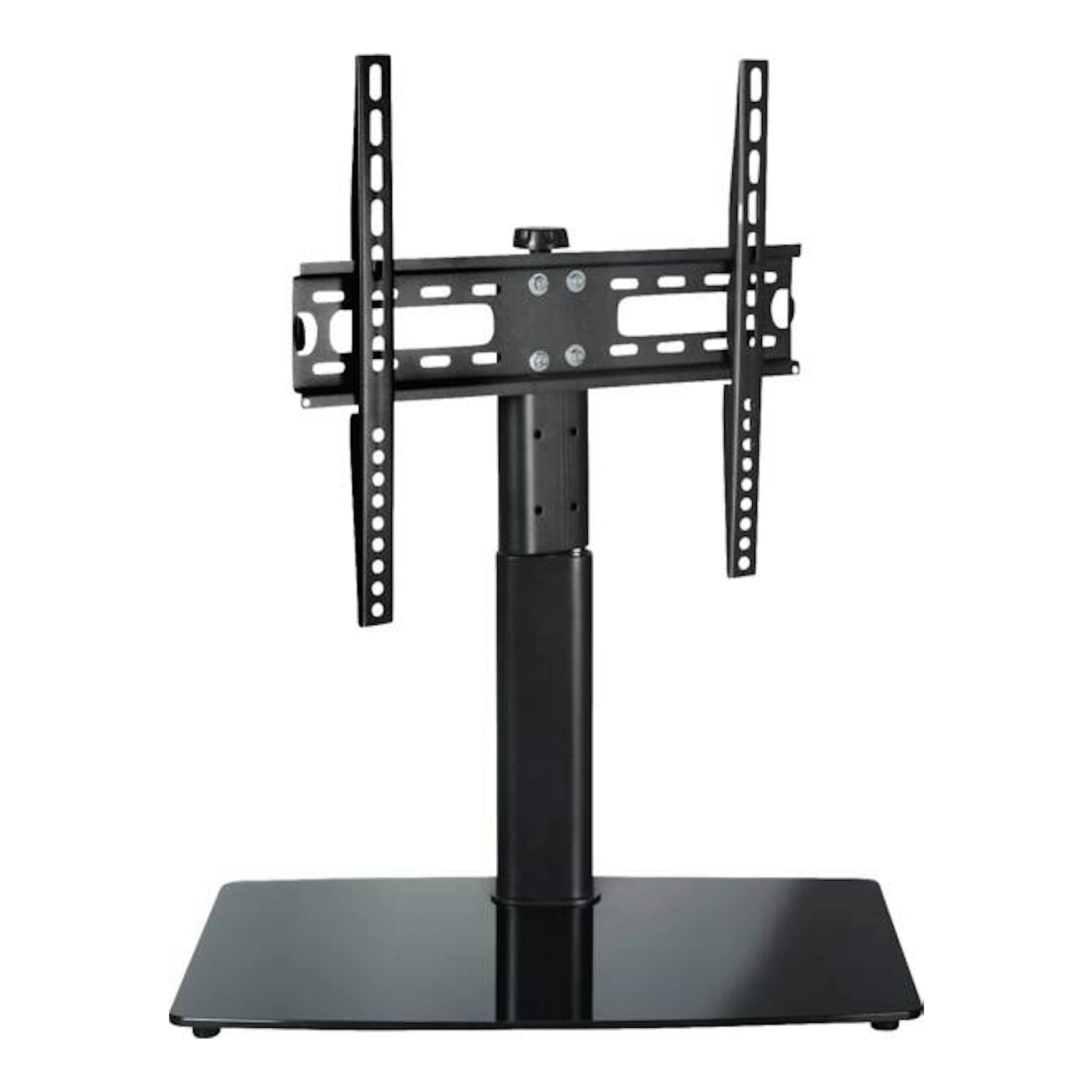 Soporte TV de sobremesa Vivanco VVTVBASE55INCH25KG, negro, vista frontal con base y soporte VESA giratorio