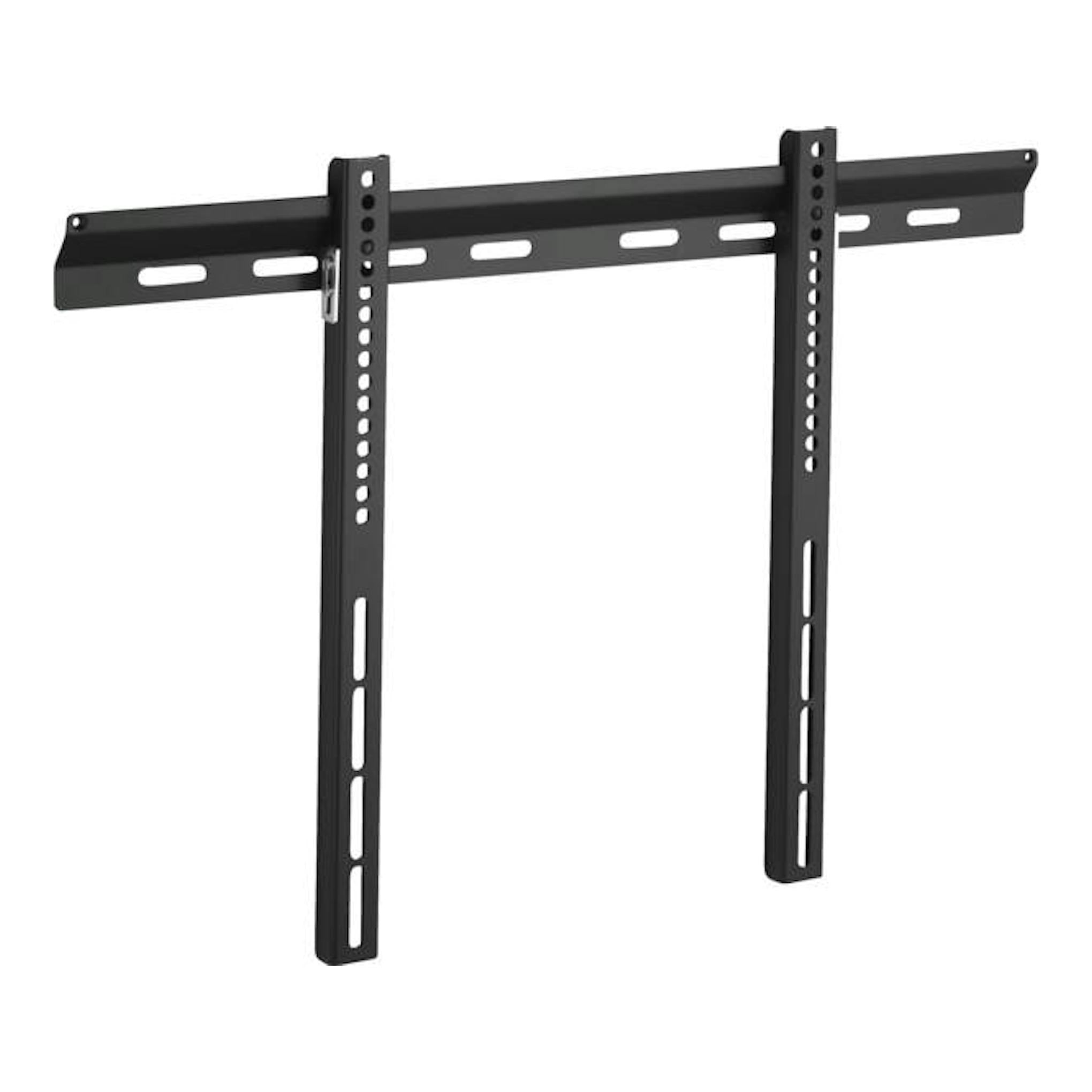 Soporte TV fijo Vivanco VVTVFIX65INCH50KG negro, vista frontal, con dos barras verticales y placa superior.