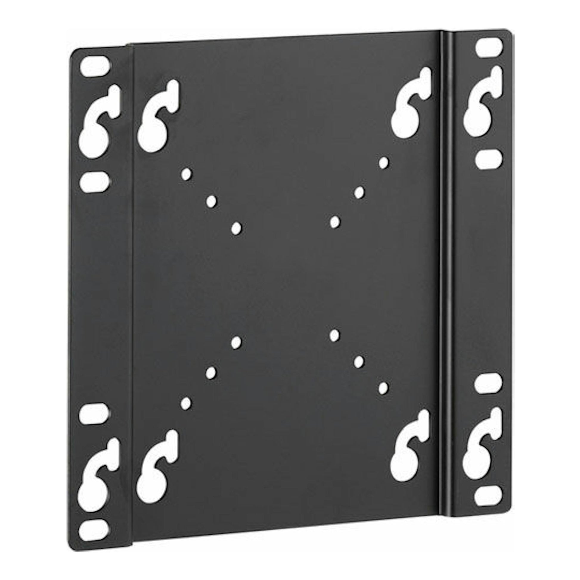 Soporte TV Vivanco BFI 6020 negro, vista frontal de placa metálica con orificios de montaje.