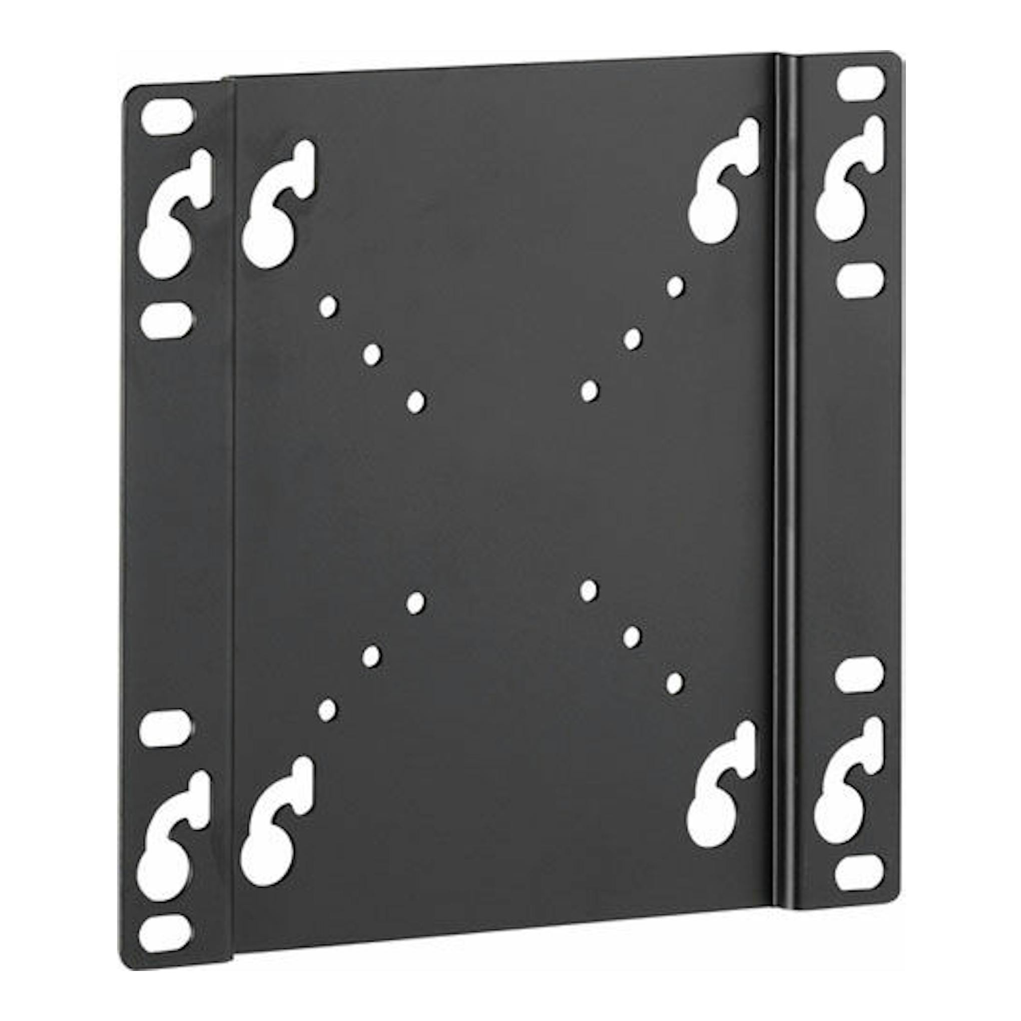 Soporte TV Vivanco BFI 6020 negro, vista frontal de placa metálica con orificios de montaje.