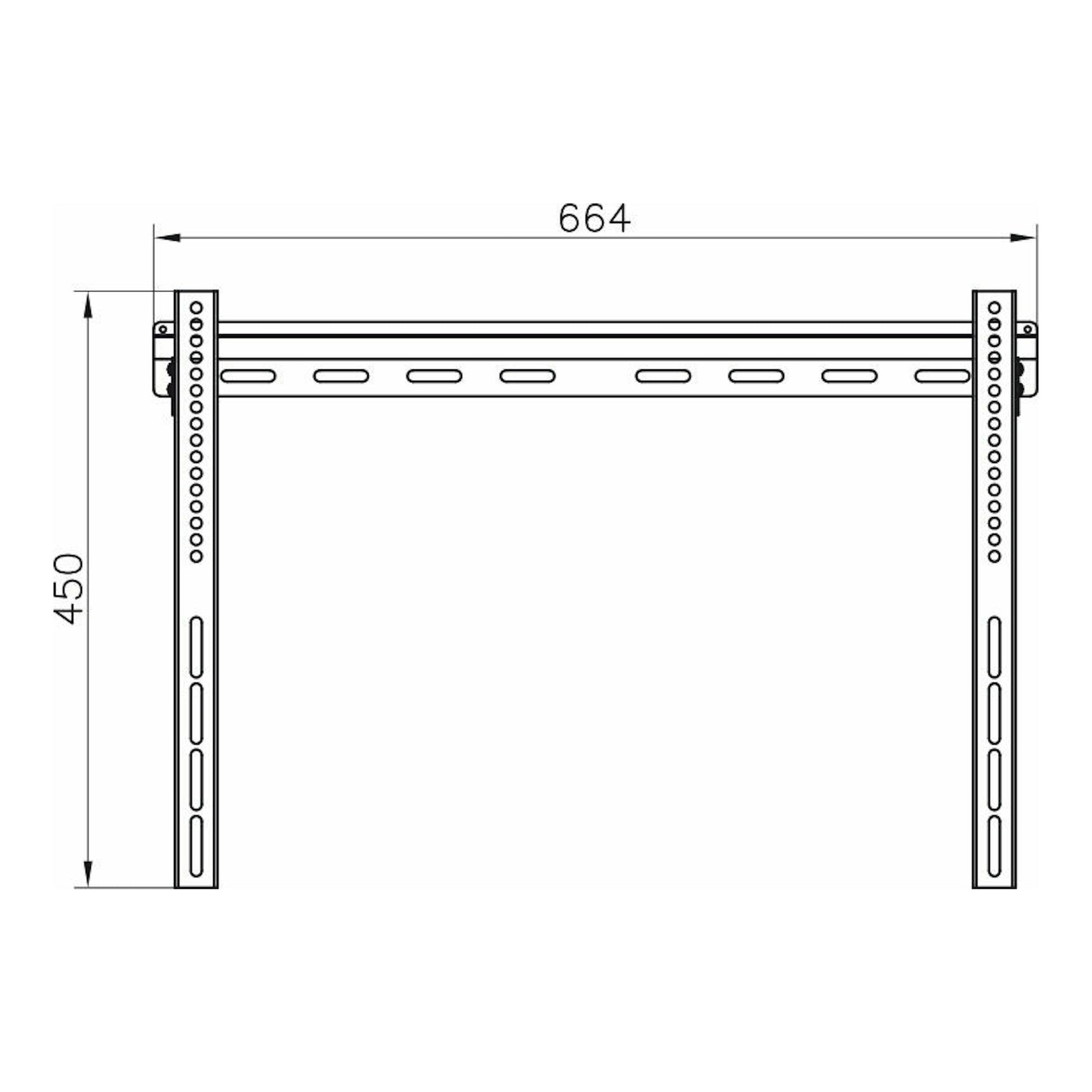 Soporte TV Vivanco BFI 6060, vista frontal en blanco y negro con dimensiones 664 x 450 mm.