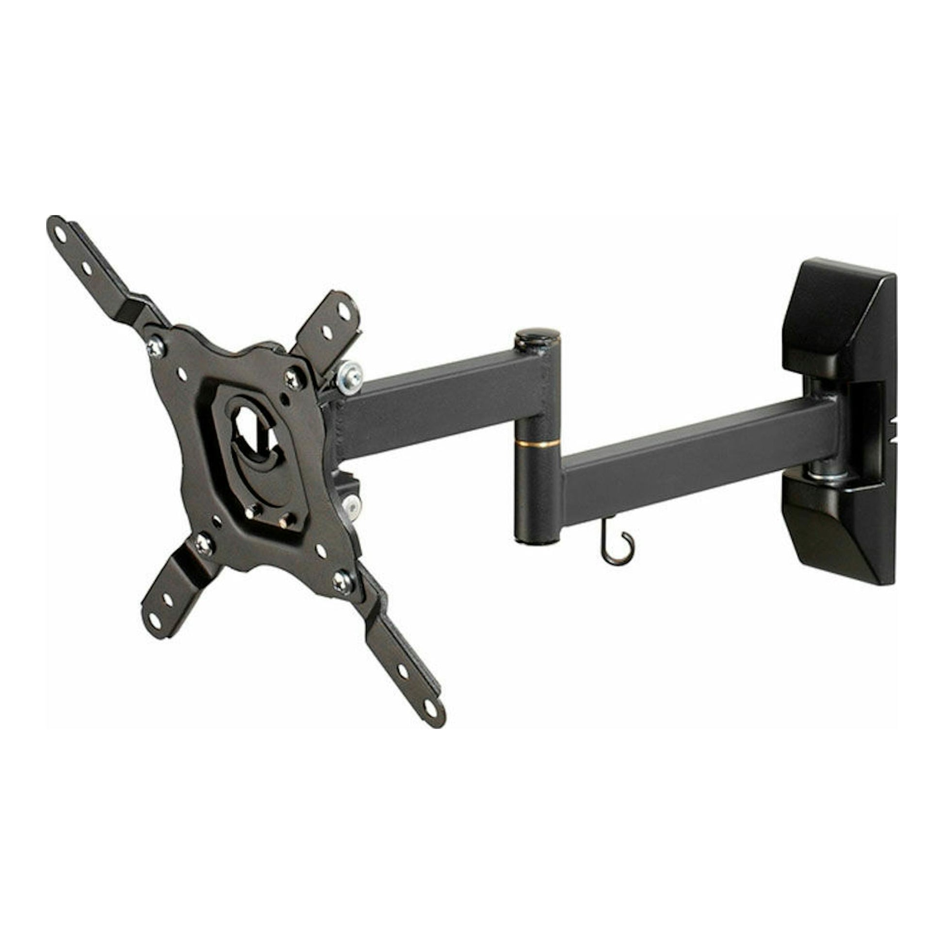 Soporte TV Vivanco BFMO 6020 negro, brazo articulado y placa VESA, vista lateral sobre fondo blanco.
