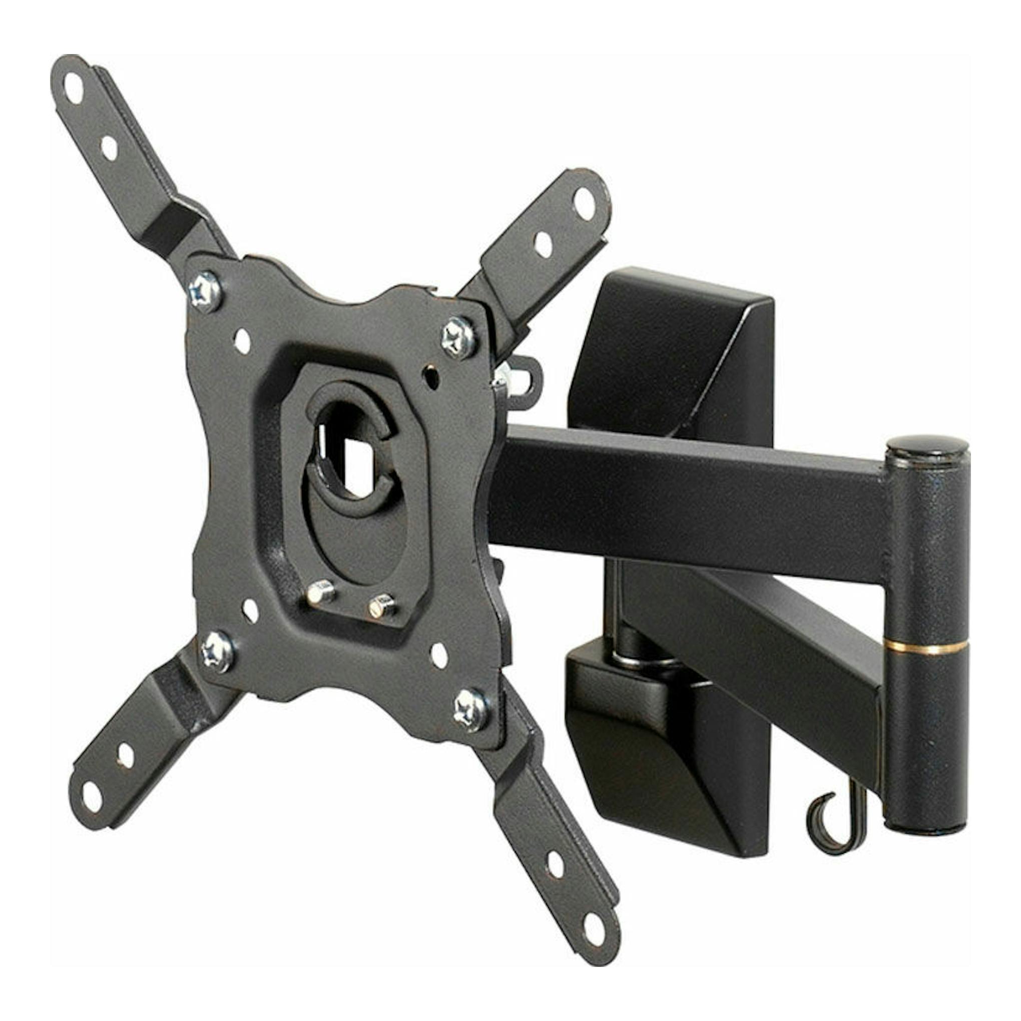 Soporte TV Vivanco BFMO 6020 negro, vista frontal en ángulo, brazo articulado para pared.