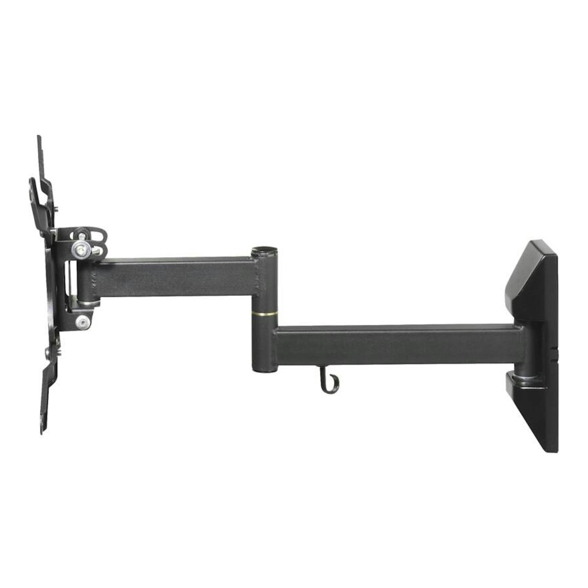 Soporte TV Vivanco BFMO 6020 negro, vista lateral, brazo articulado y giratorio para pared.