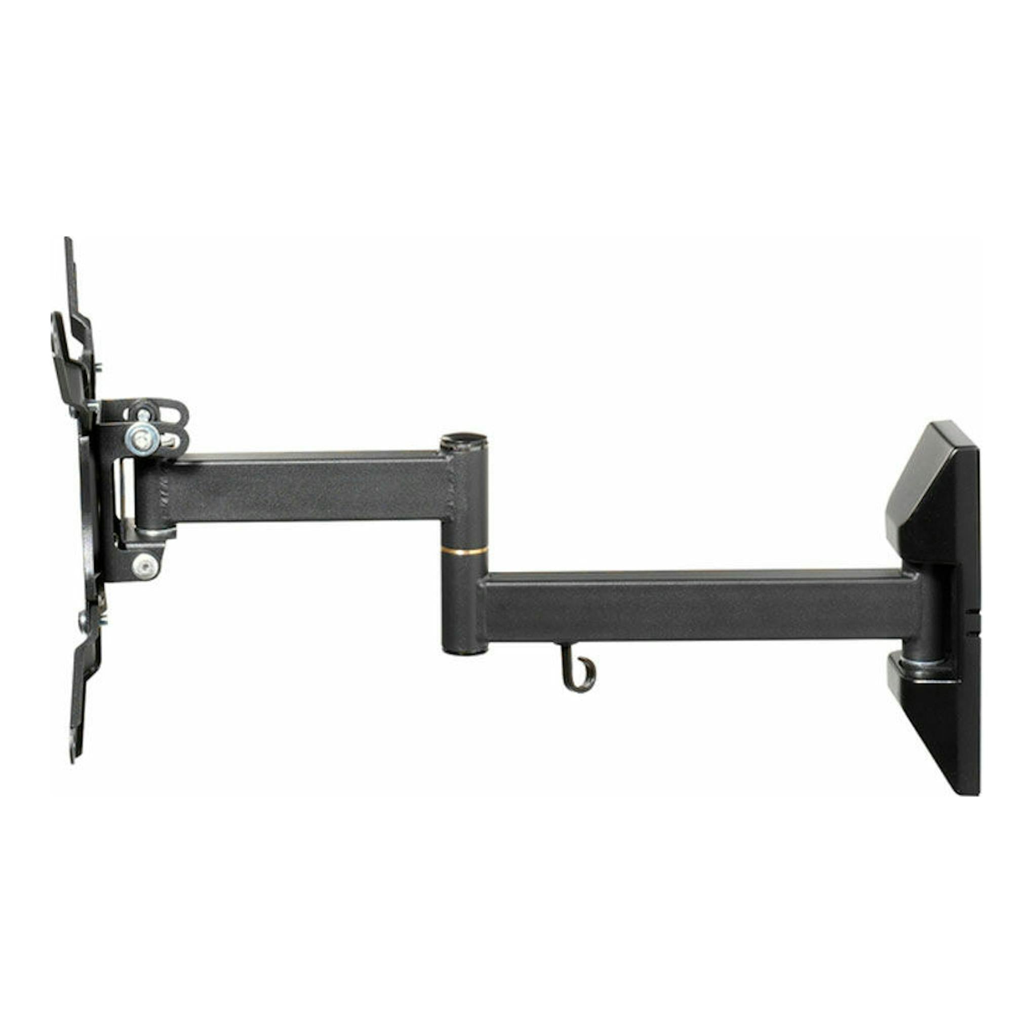 Soporte de TV Vivanco BFMO 6020 negro, vista lateral de brazo articulado para pared.