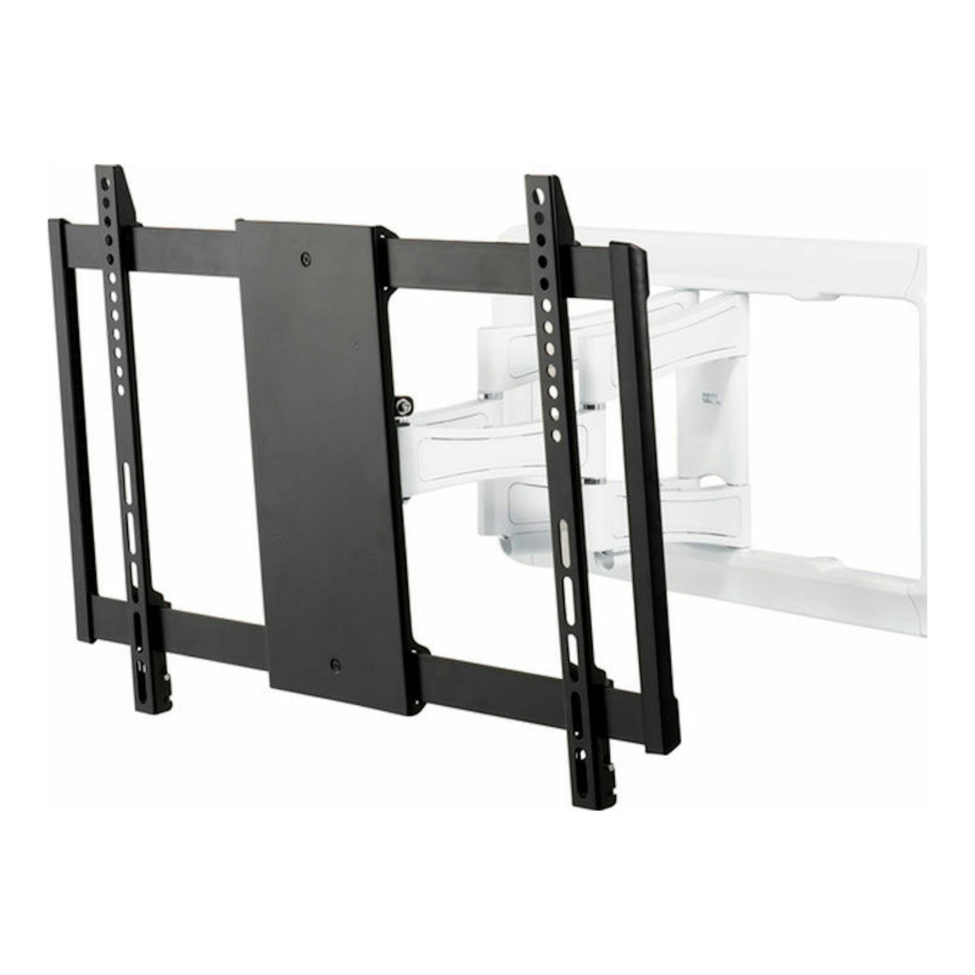 Soporte de TV Vivanco BFMO 8060 W negro, vista lateral en perspectiva, con brazo articulado.