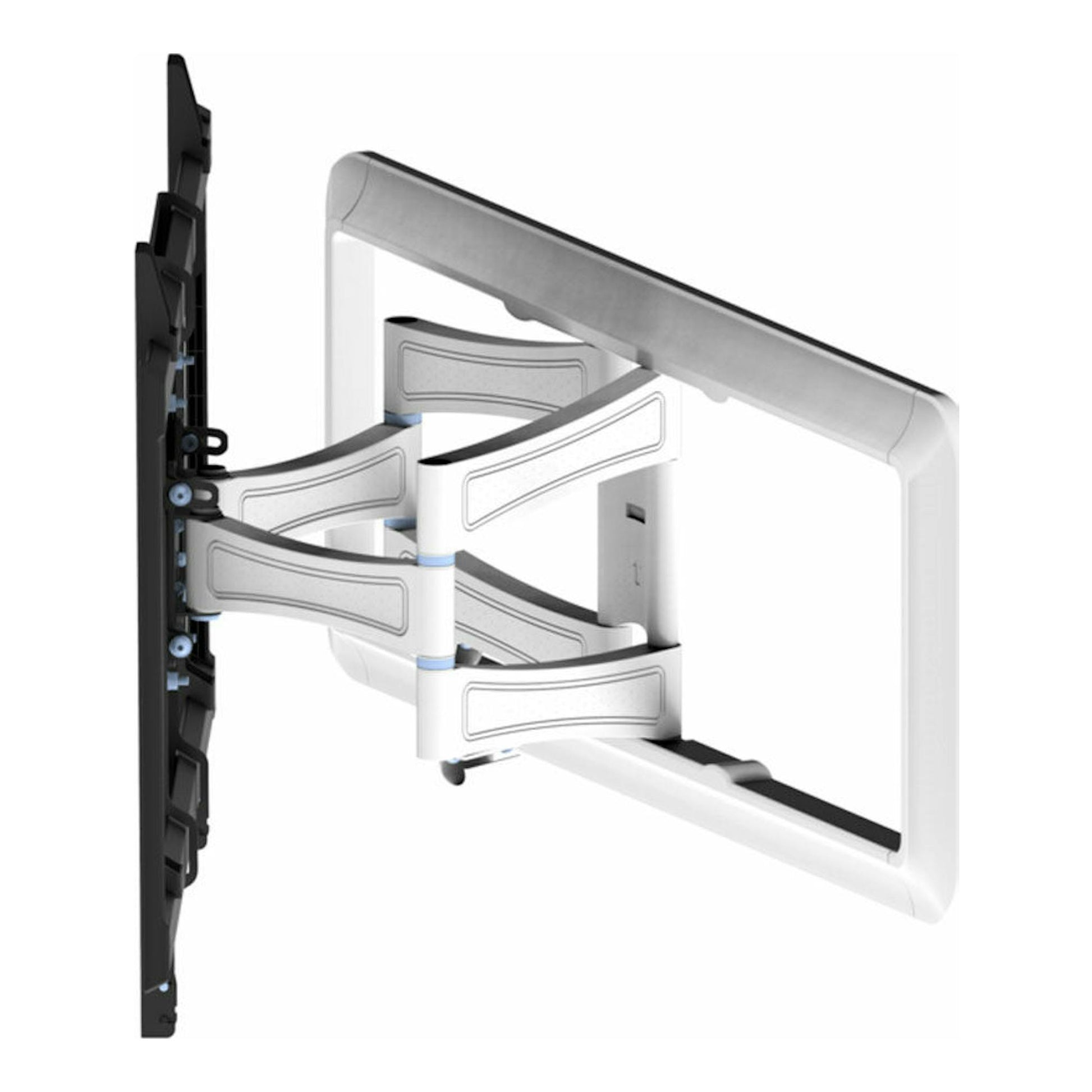 Soporte de TV Vivanco BFMO 8060 W, negro y blanco, con brazo articulado, vista lateral.