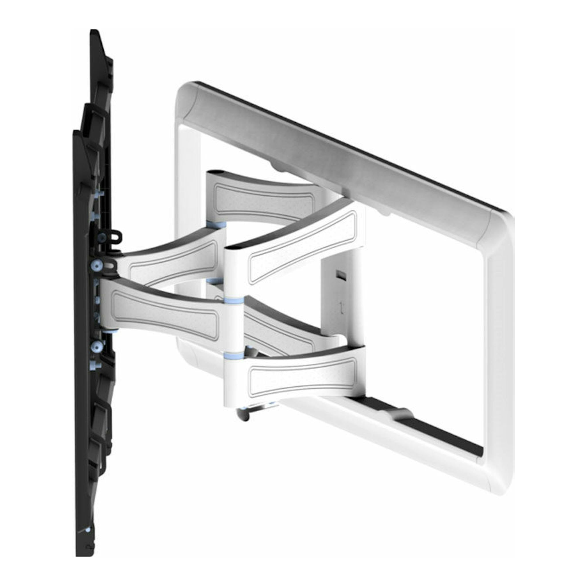 Soporte de TV Vivanco BFMO 8060 W, negro y blanco, con brazo articulado, vista lateral.