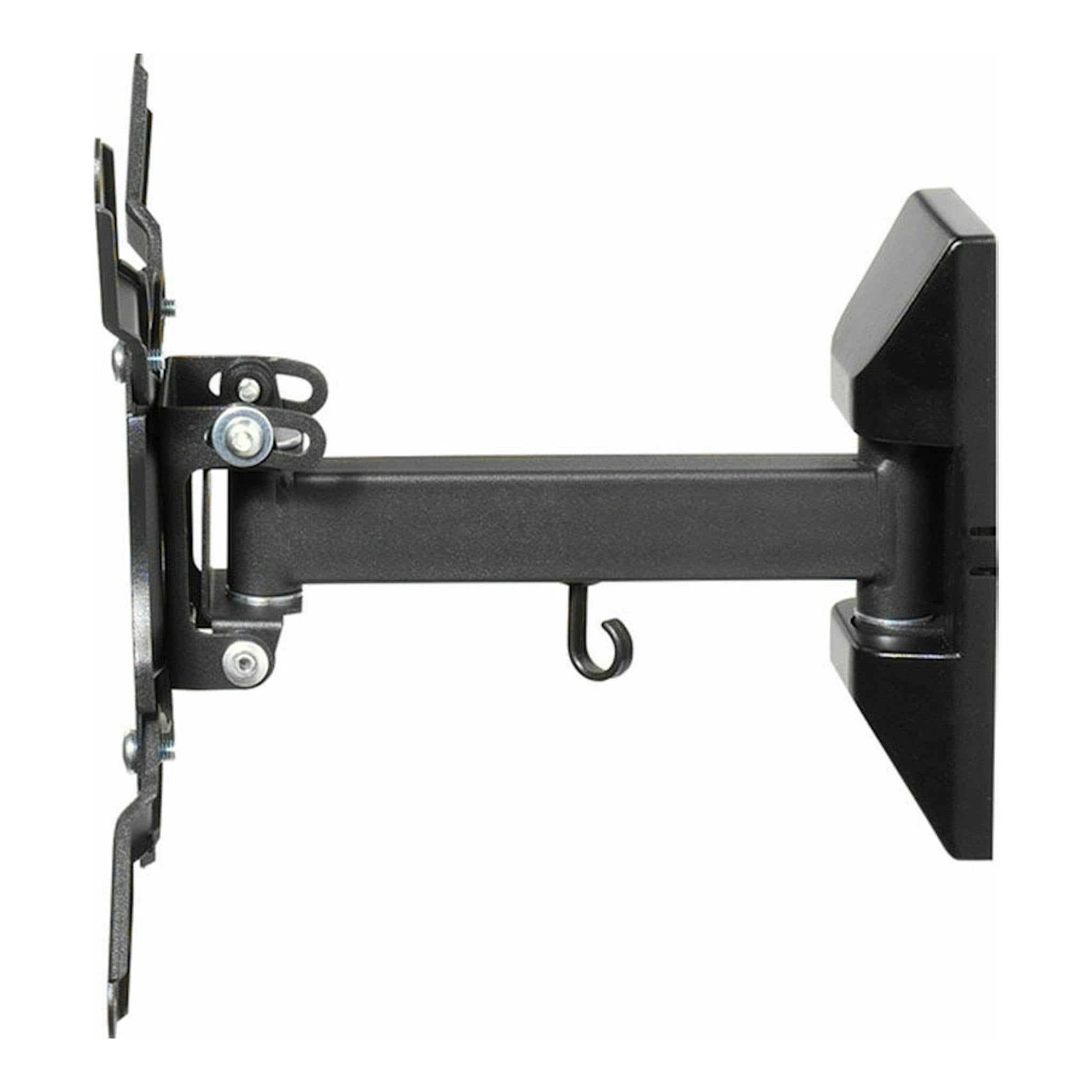 Soporte TV Vivanco BMO 6020 negro, vista lateral, brazo articulado de pared sobre fondo blanco.
