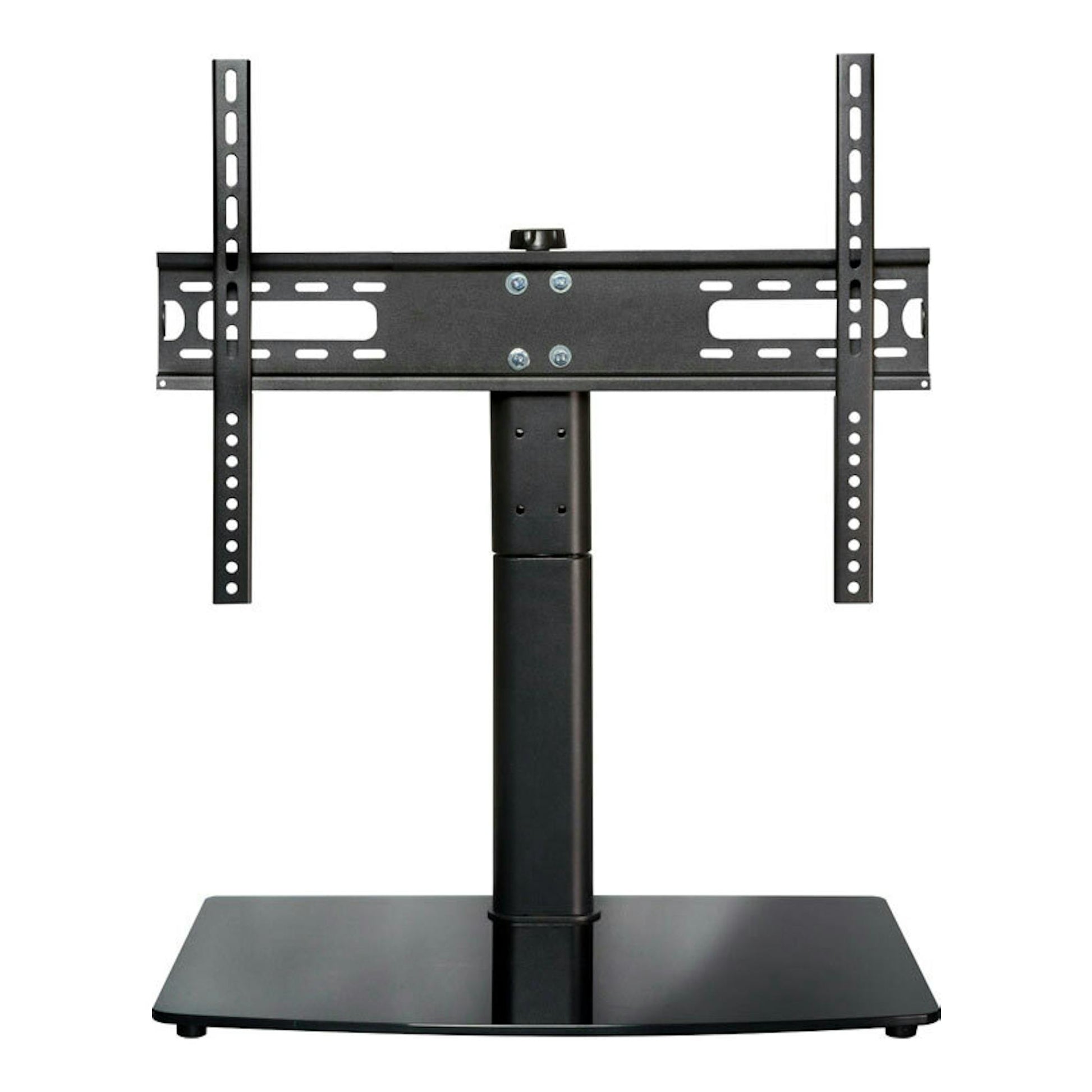 Soporte TV de pie Vivanco TS 8160 negro, vista frontal, con base rectangular y brazos de montaje.