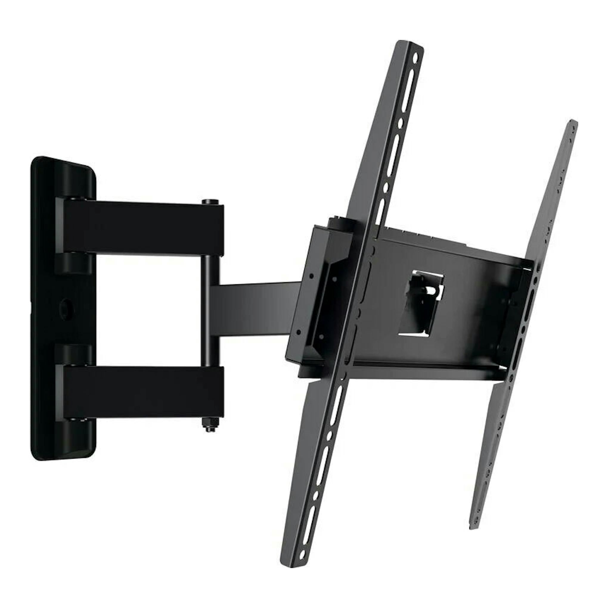 Soporte TV Vogels MA3040 negro, articulado, visto en ángulo frontal con brazo extensible y placa VESA.