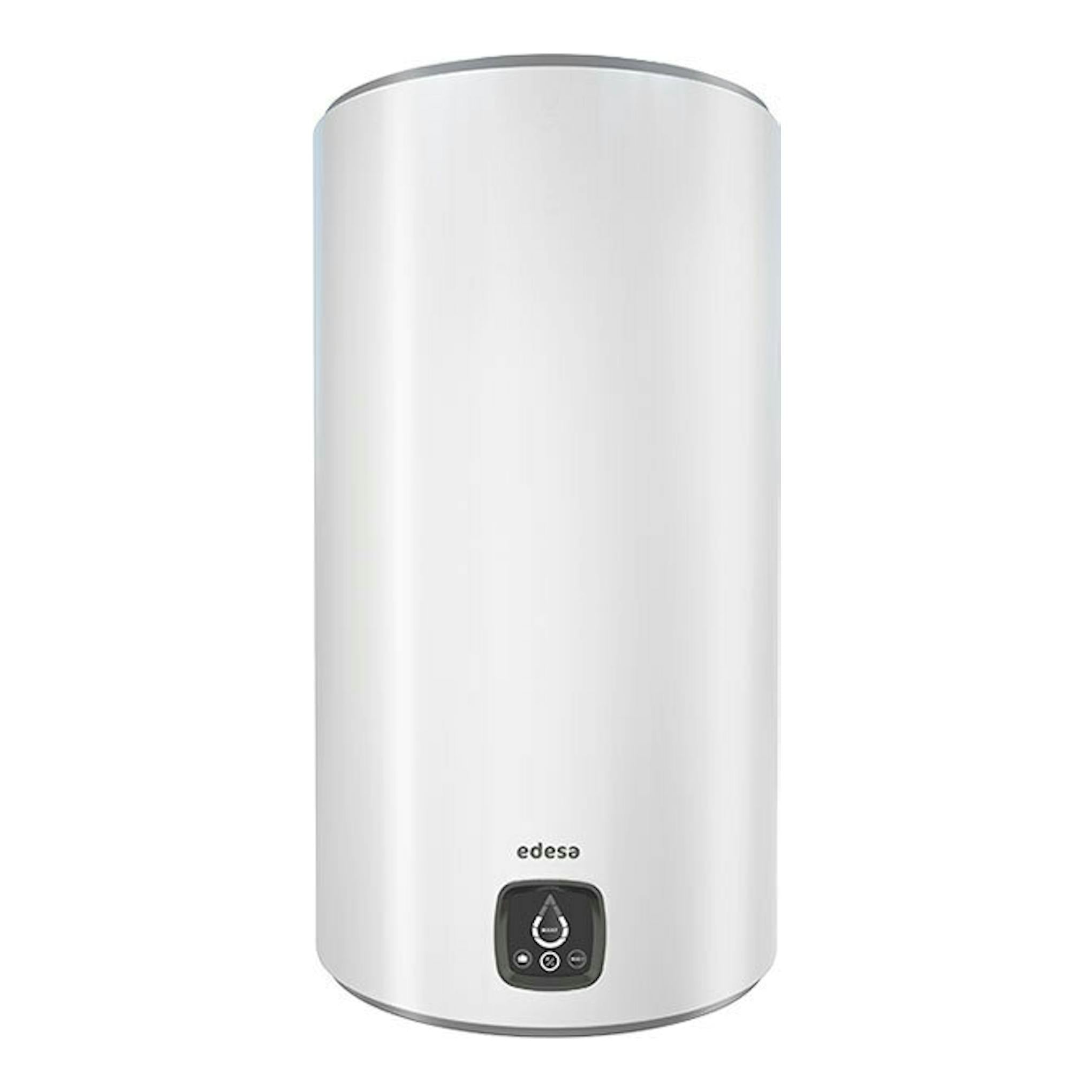 Termo eléctrico vertical blanco Edesa Digital 2022, vista frontal, con panel digital inferior.