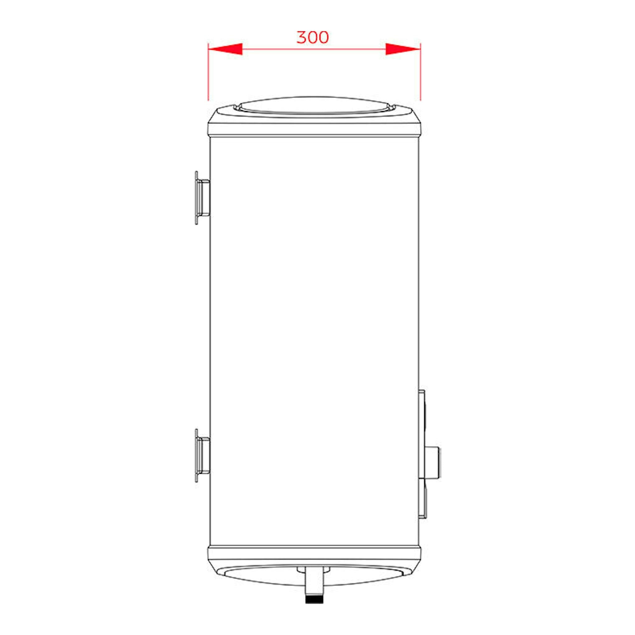 Termo eléctrico Teka SHS100SLIM 100L, vista lateral en línea, blanco, con ancho marcado de 300 mm.