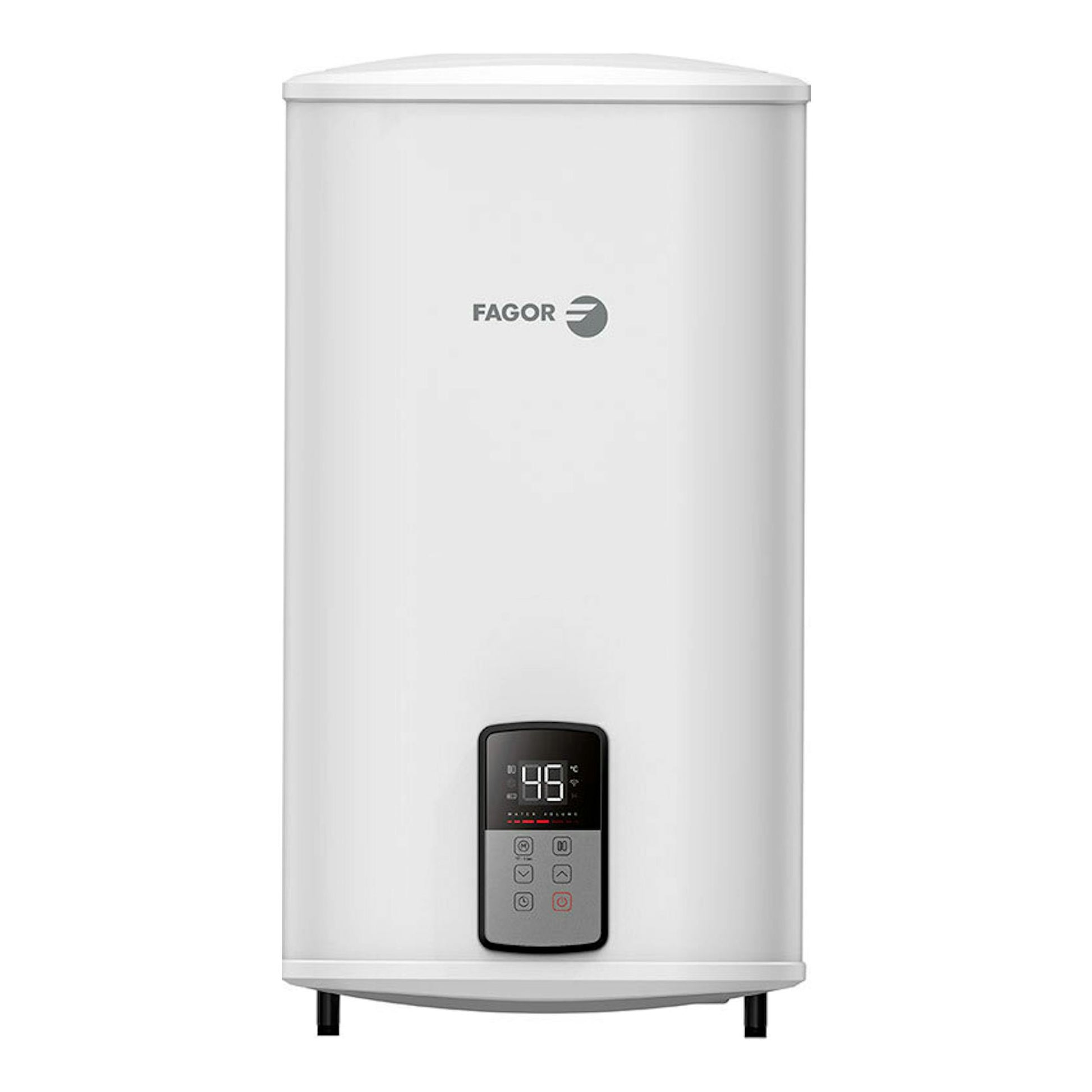 Termo eléctrico Fagor C DUO 100 eco W blanco, vista frontal, con panel digital inferior.