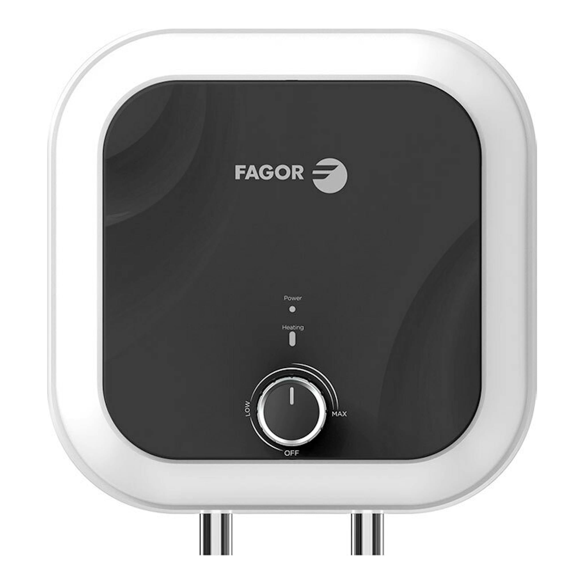 Termo Fagor F MINI 30 S, vista frontal, blanco y negro, con mando central.