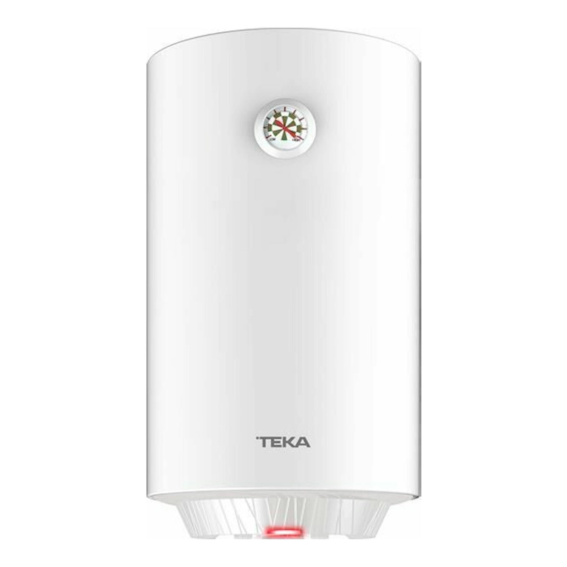 Termo eléctrico Teka EWH50C blanco, vista frontal, con indicador circular y logotipo Teka.