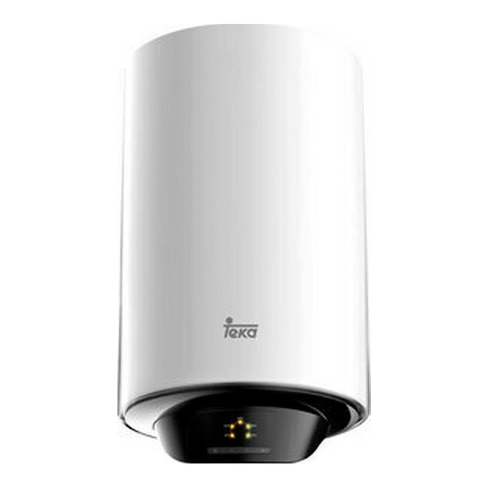 Termo eléctrico Teka SMART EWH80VE-D blanco, vista frontal, con panel negro en la parte inferior.