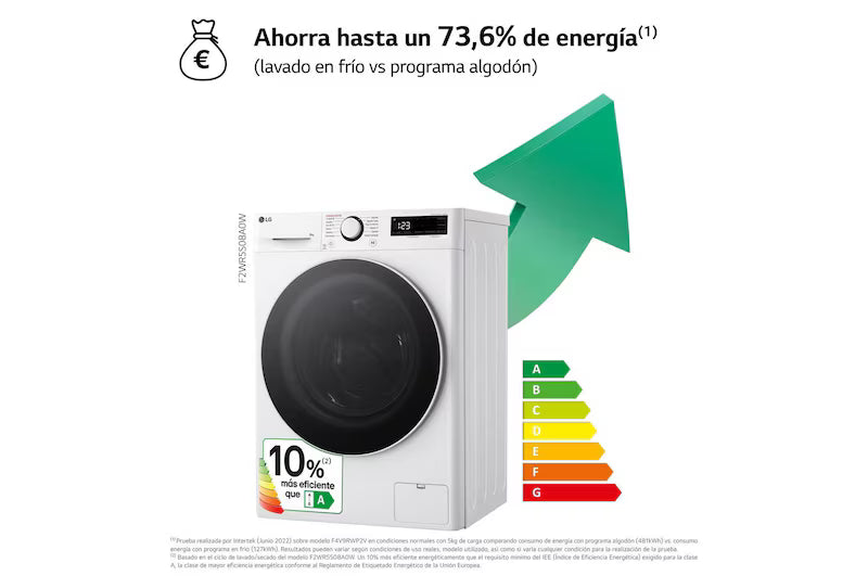 Lavadora LG F2WR5S08A0W de 8 kg con vapor y 1200 rpm
