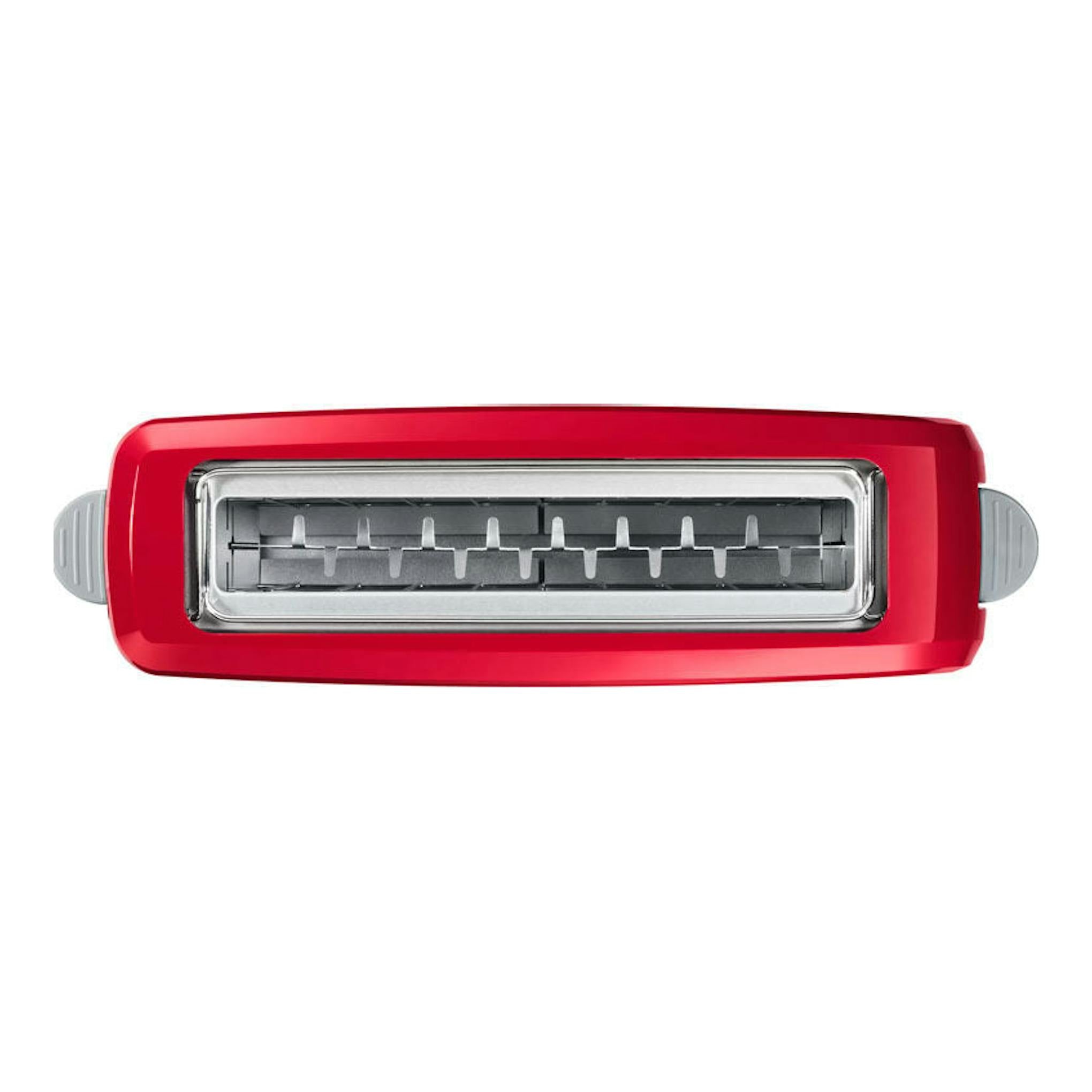 Tostador Bosch TAT3A004 rojo, vista superior, con ranura central y laterales grises.