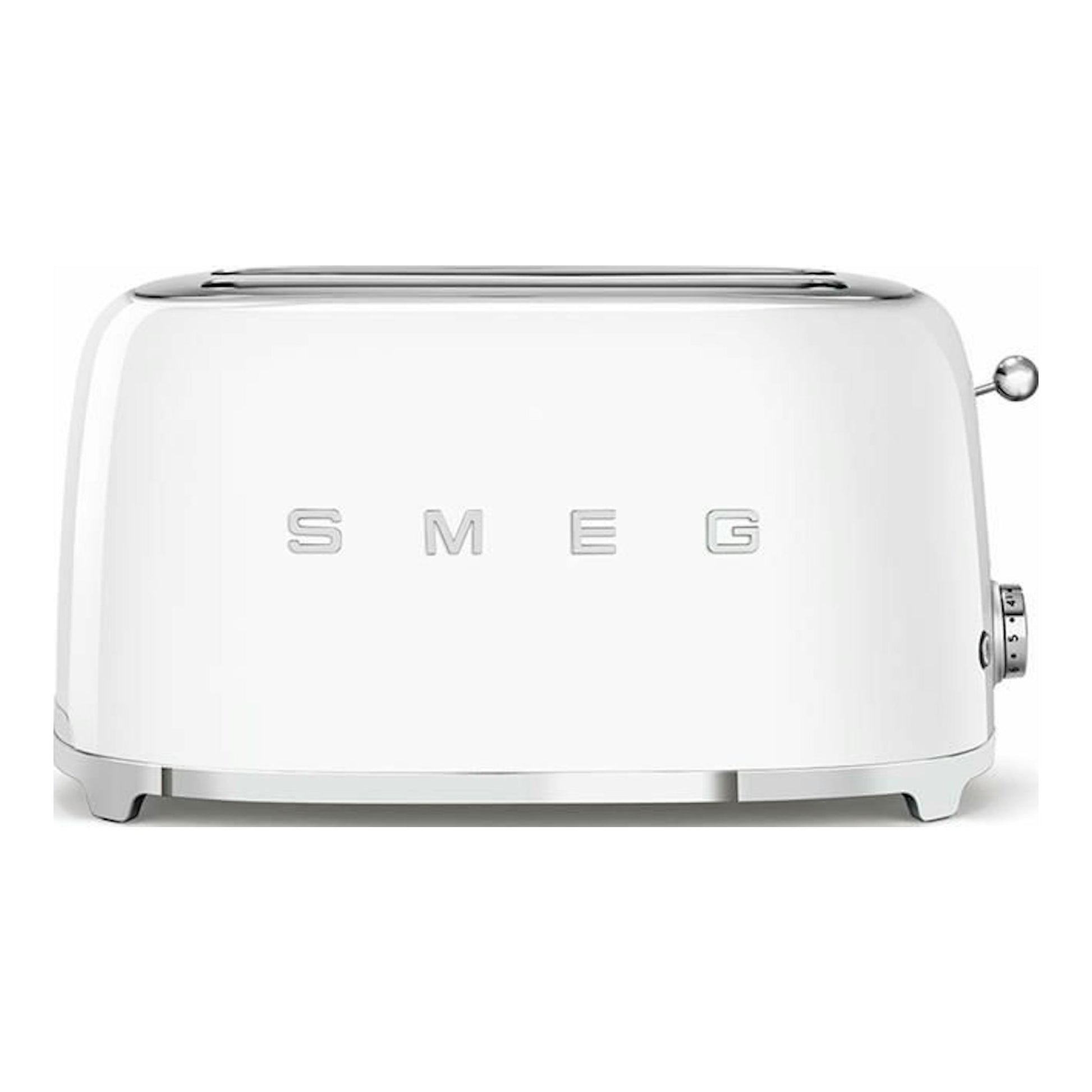 Tostador Smeg TSF02WHEU blanco, vista frontal sobre fondo blanco.