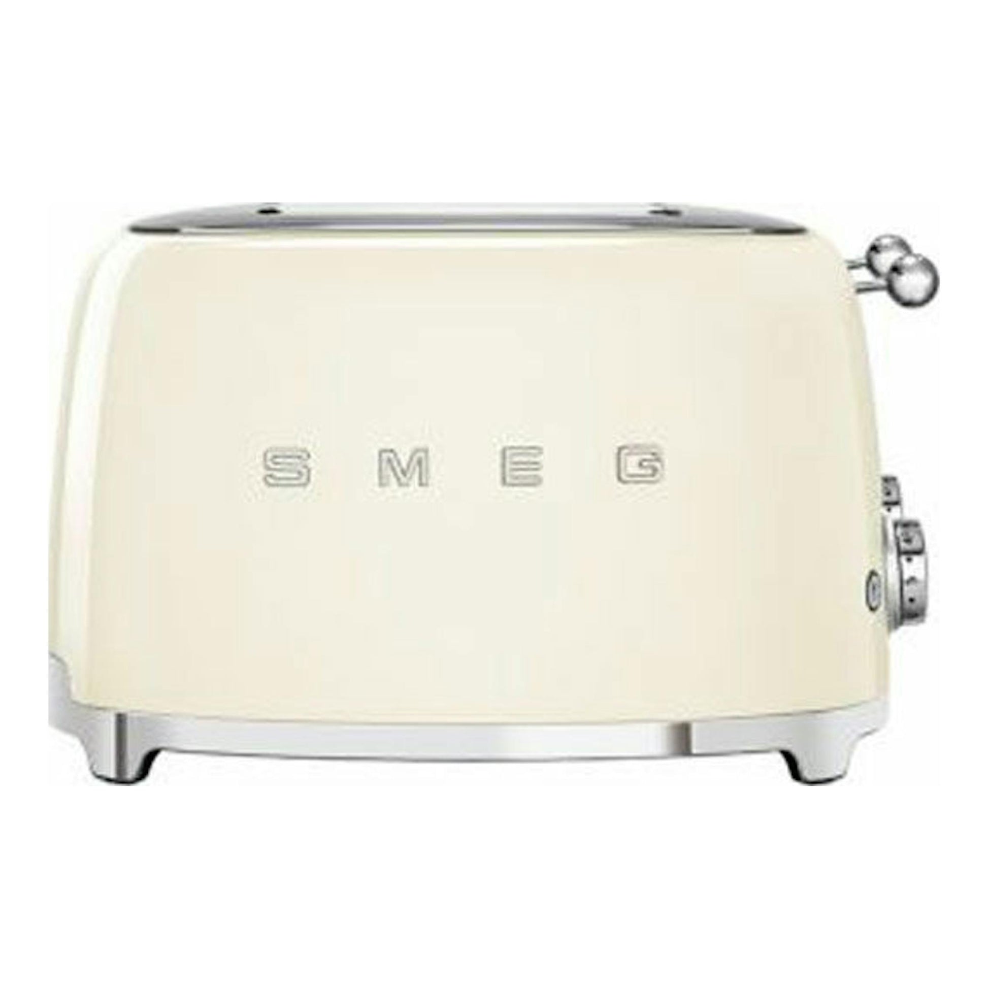 Tostador Smeg TSF03CREU crema, vista frontal con ligero ángulo derecho.
