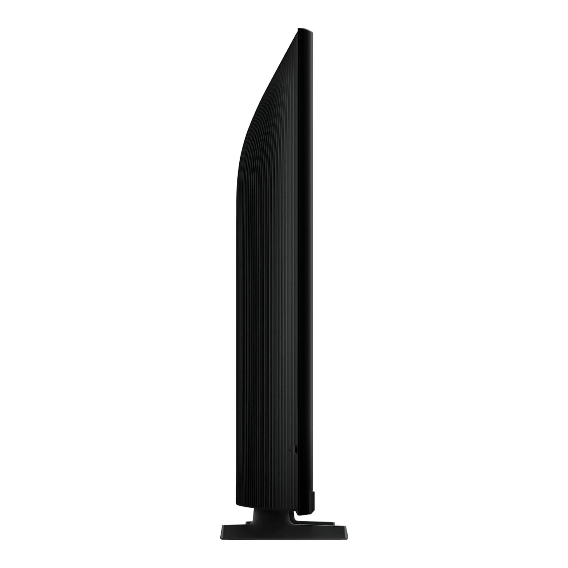 Televisor Samsung TU24F6005FKXXC negro, vista lateral sobre base recta.