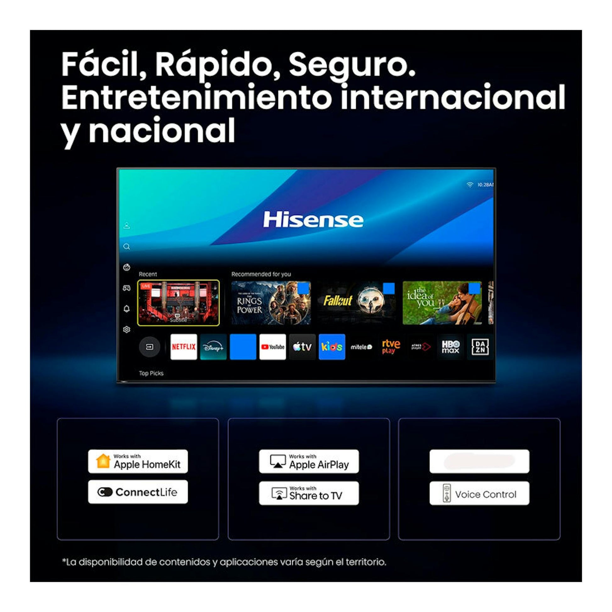 Televisor Hisense 43Q7S QLED 4K de frente, con interfaz Smart TV en pantalla sobre fondo negro.
