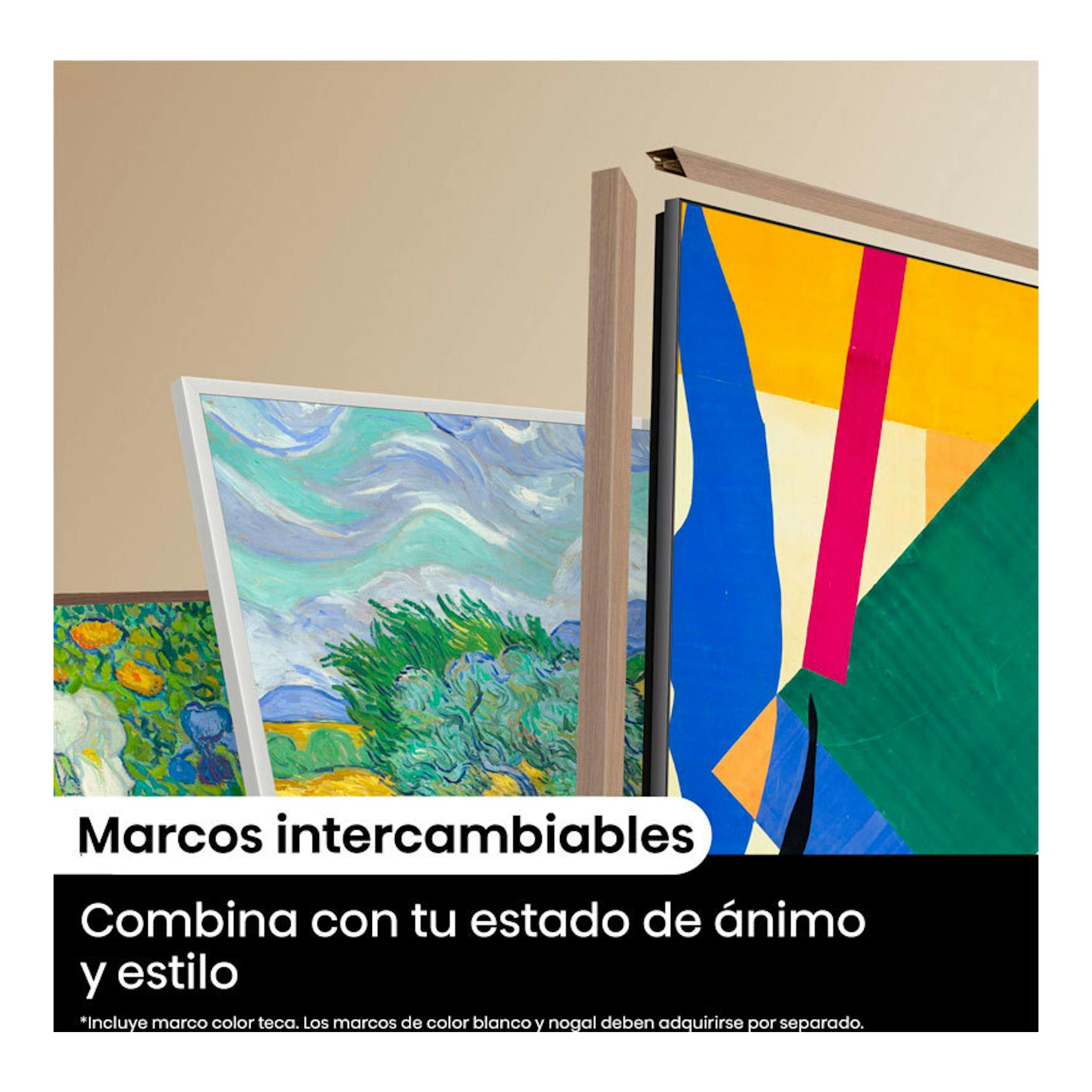 Hisense 55S7NQ TV QLED 4K de 55", vista frontal parcial con marcos intercambiables y fondos artísticos.