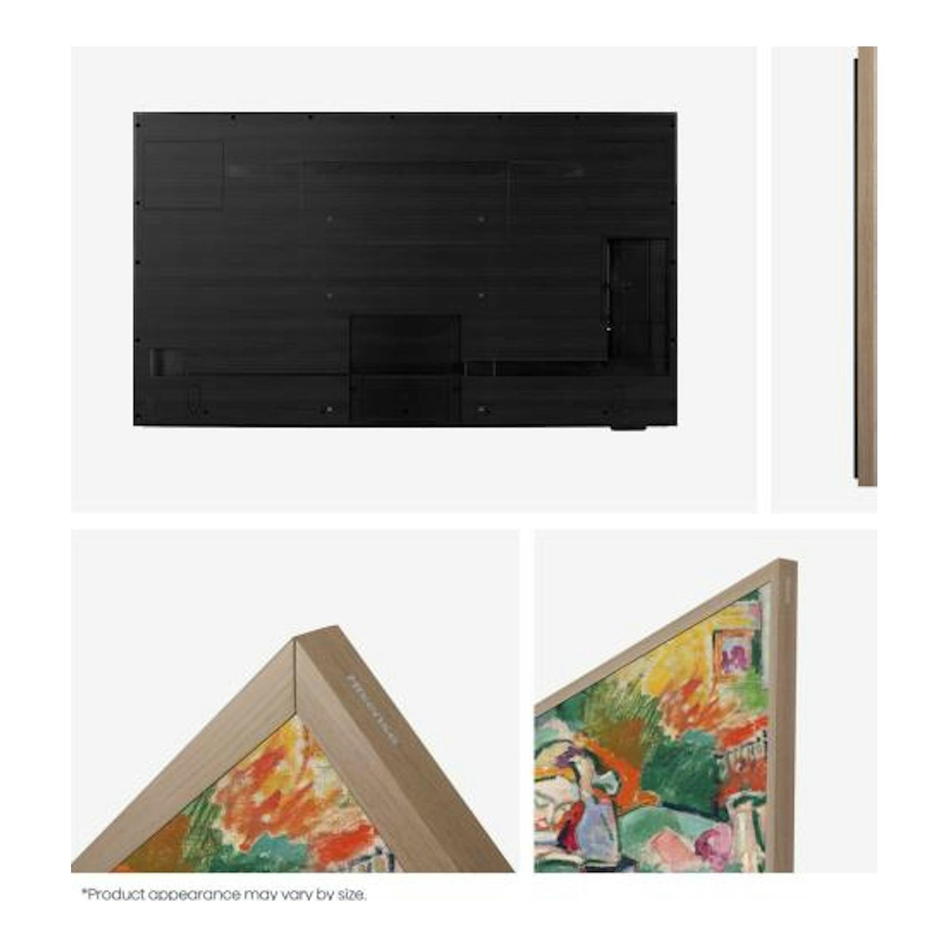 Televisor Hisense 65S7S, vistas trasera y lateral; cuerpo negro y marco color madera.