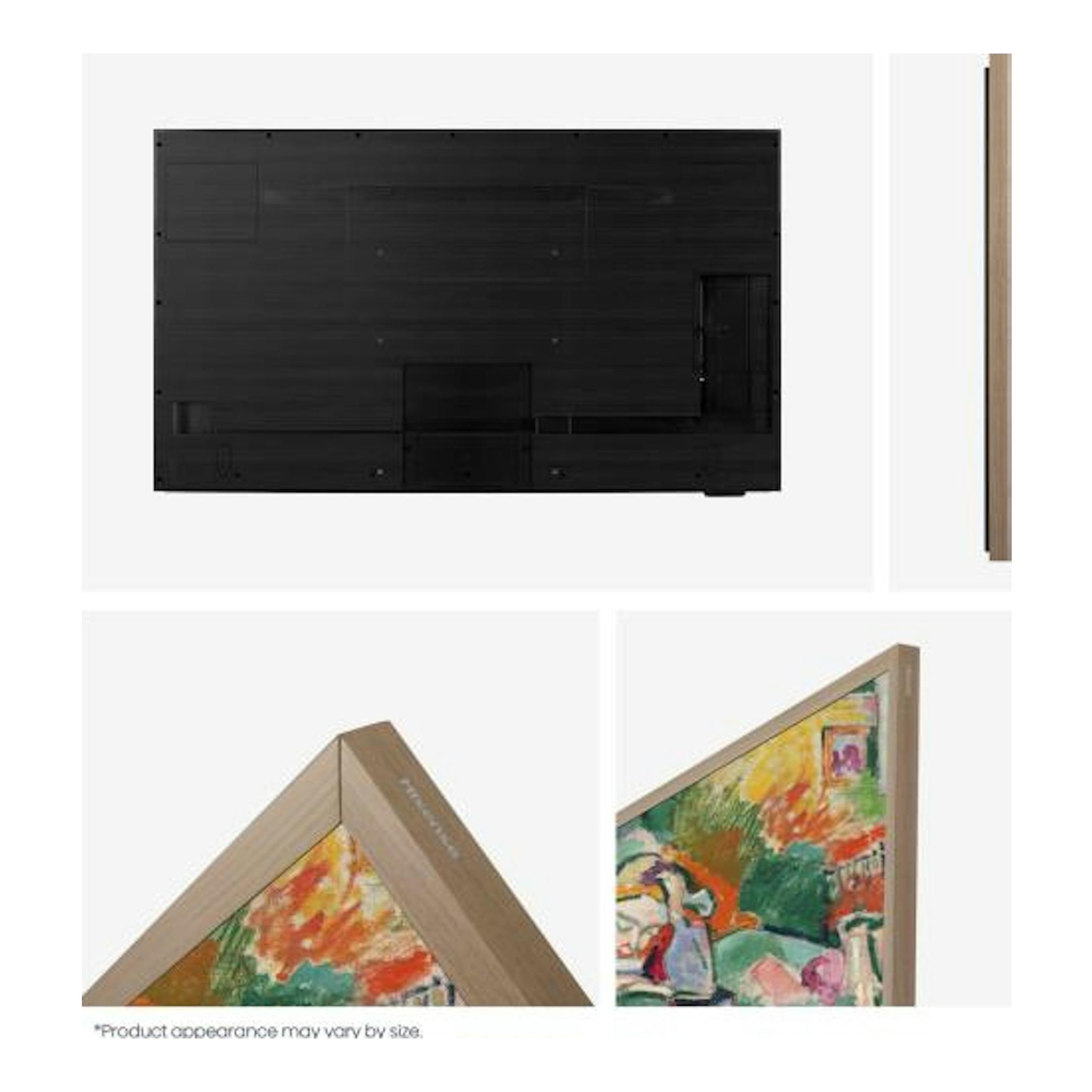 Televisor Hisense 65S7S, vistas trasera y lateral; cuerpo negro y marco color madera.