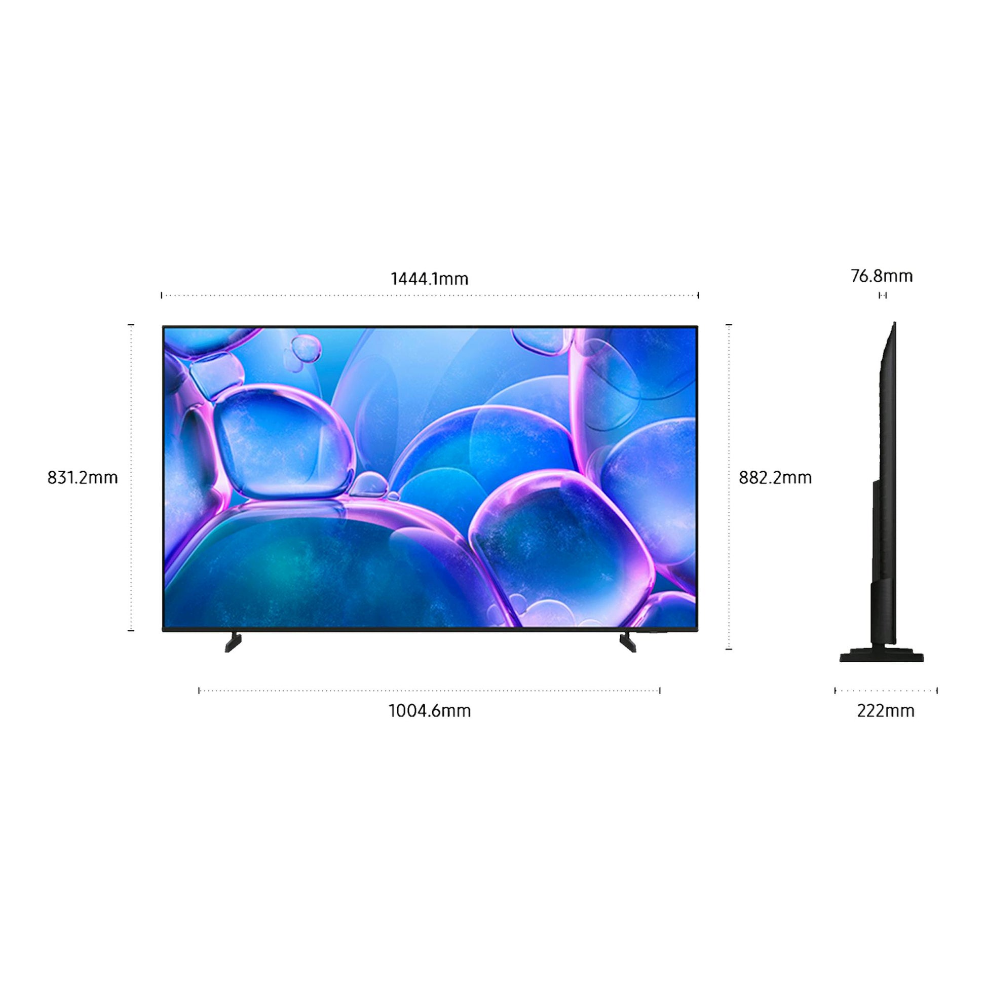 Samsung TU65U7005FKXXC, televisor LED 4K de 65 pulgadas, vista frontal, pantalla negra.