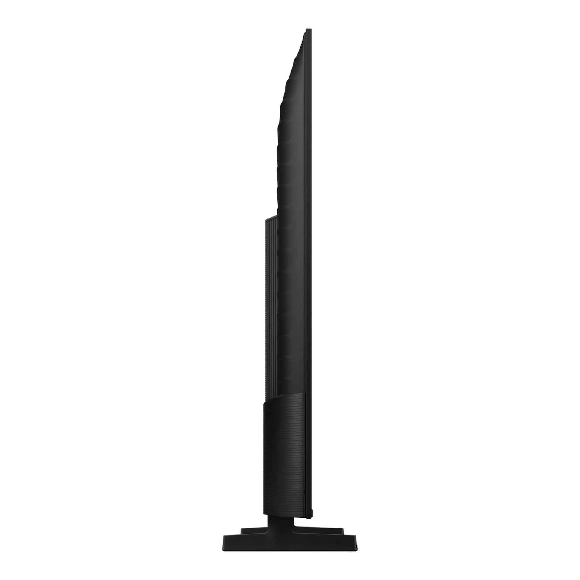 Samsung TU85U7005FKXXC, TV LED negro en vista lateral con base rectangular.