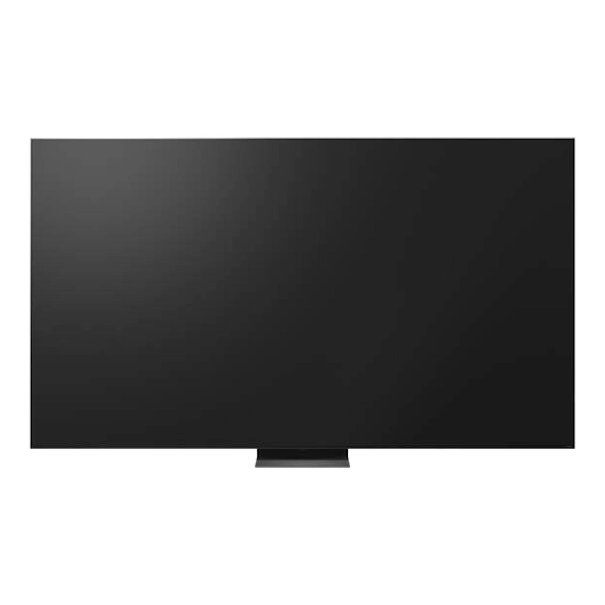 Televisor LG 100QNED87B6.AEU negro, vista frontal, pantalla apagada sobre fondo blanco.