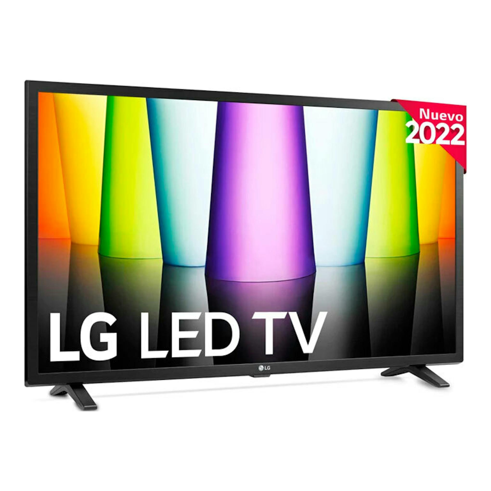 Televisor LG 32LQ630B6LA HDR LED de 32 pulgadas, vista frontal en negro, con patas laterales.