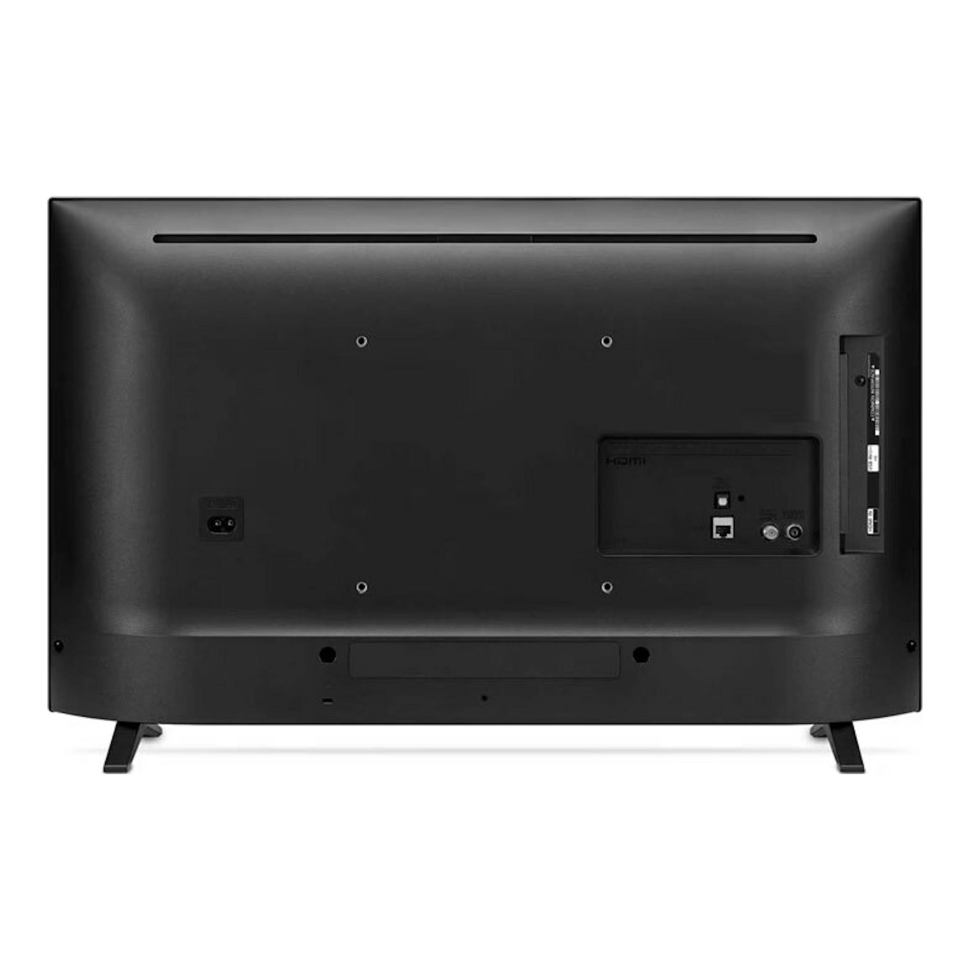 LG 32LQ630B6LA, televisor LED negro de 32 pulgadas visto por detrás, con puertos y patas.