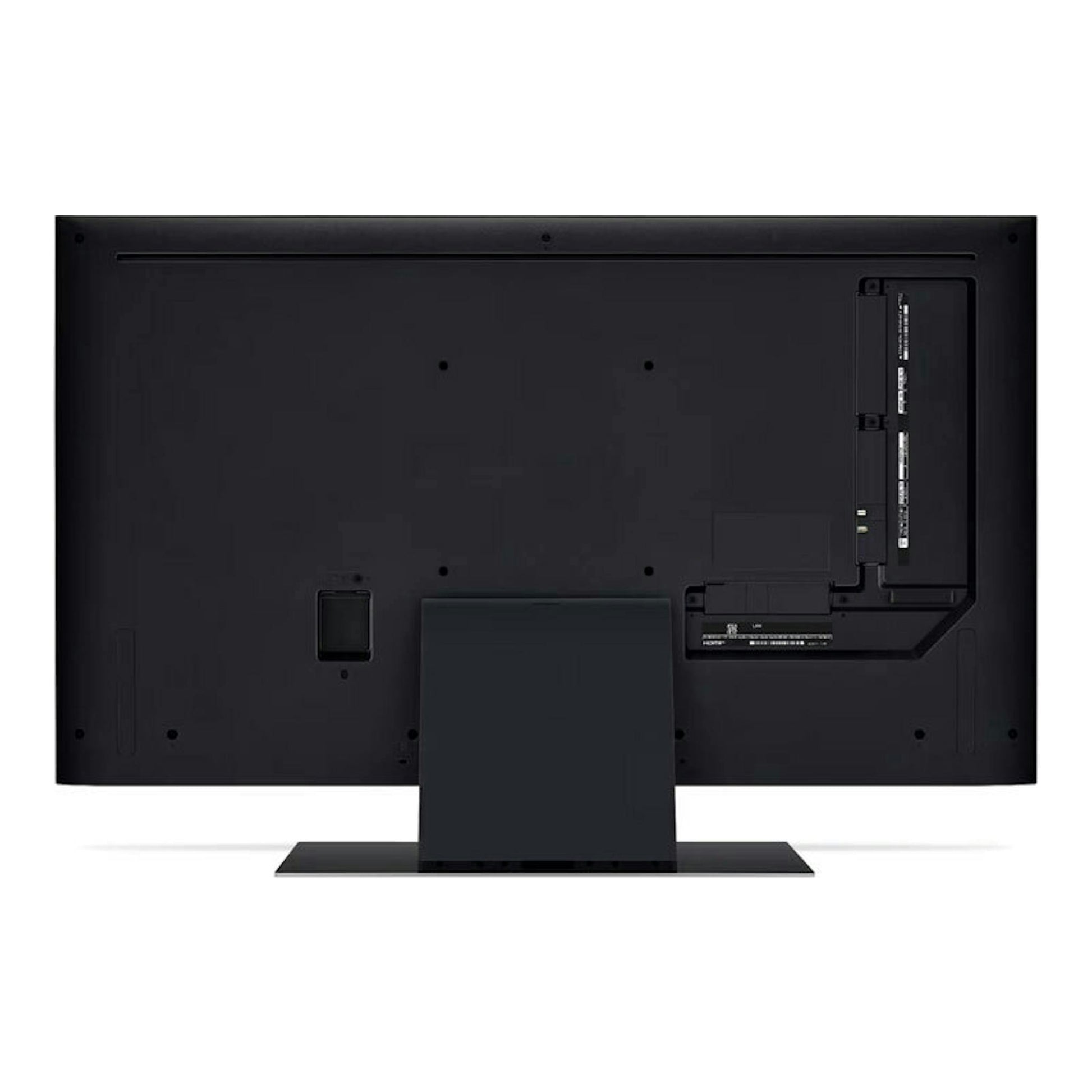 Televisor LG 55UT91006LA.AEU negro, vista trasera con peana central.