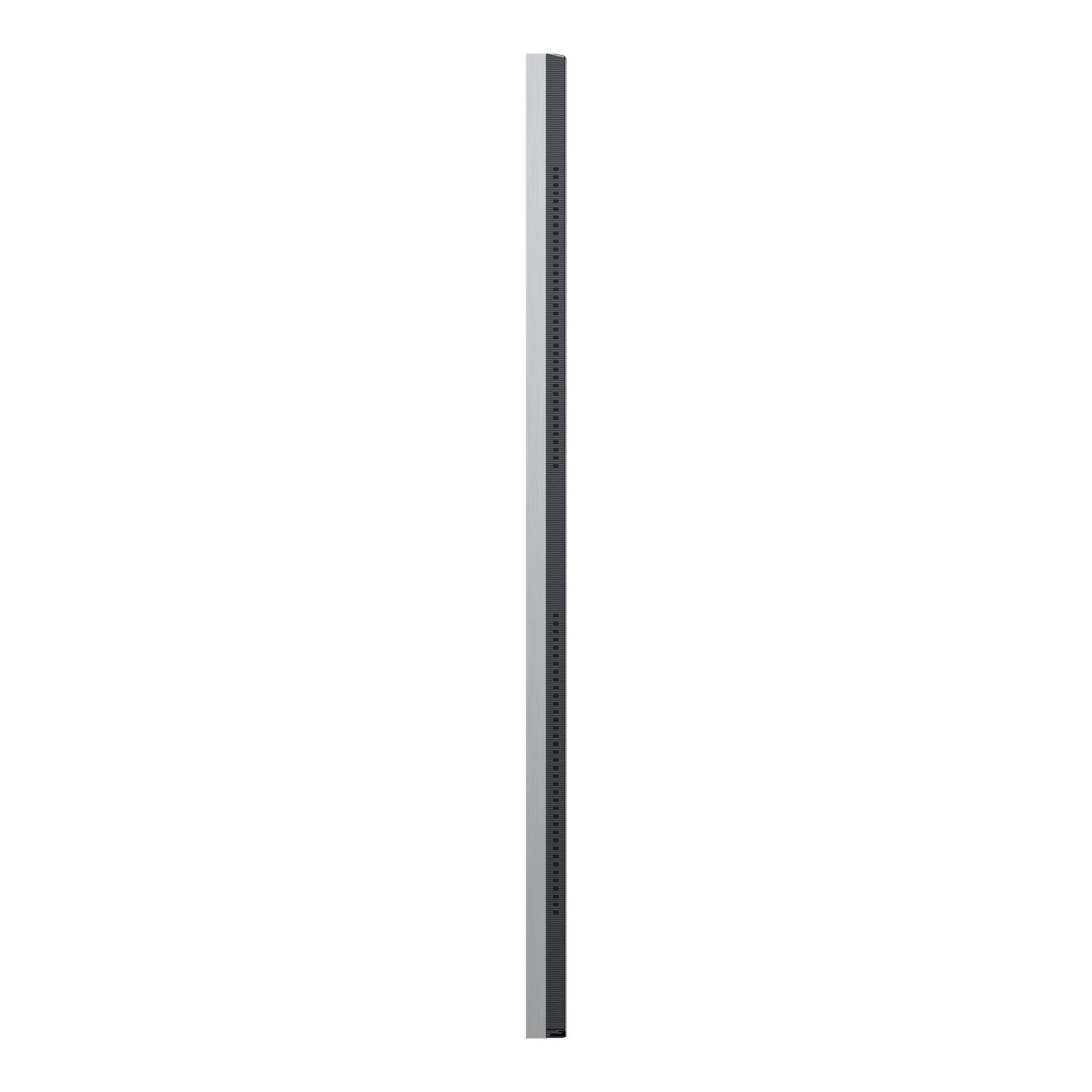Televisor LG OLED55G64LW.AEU en vista lateral, perfil delgado gris y negro sobre fondo blanco.