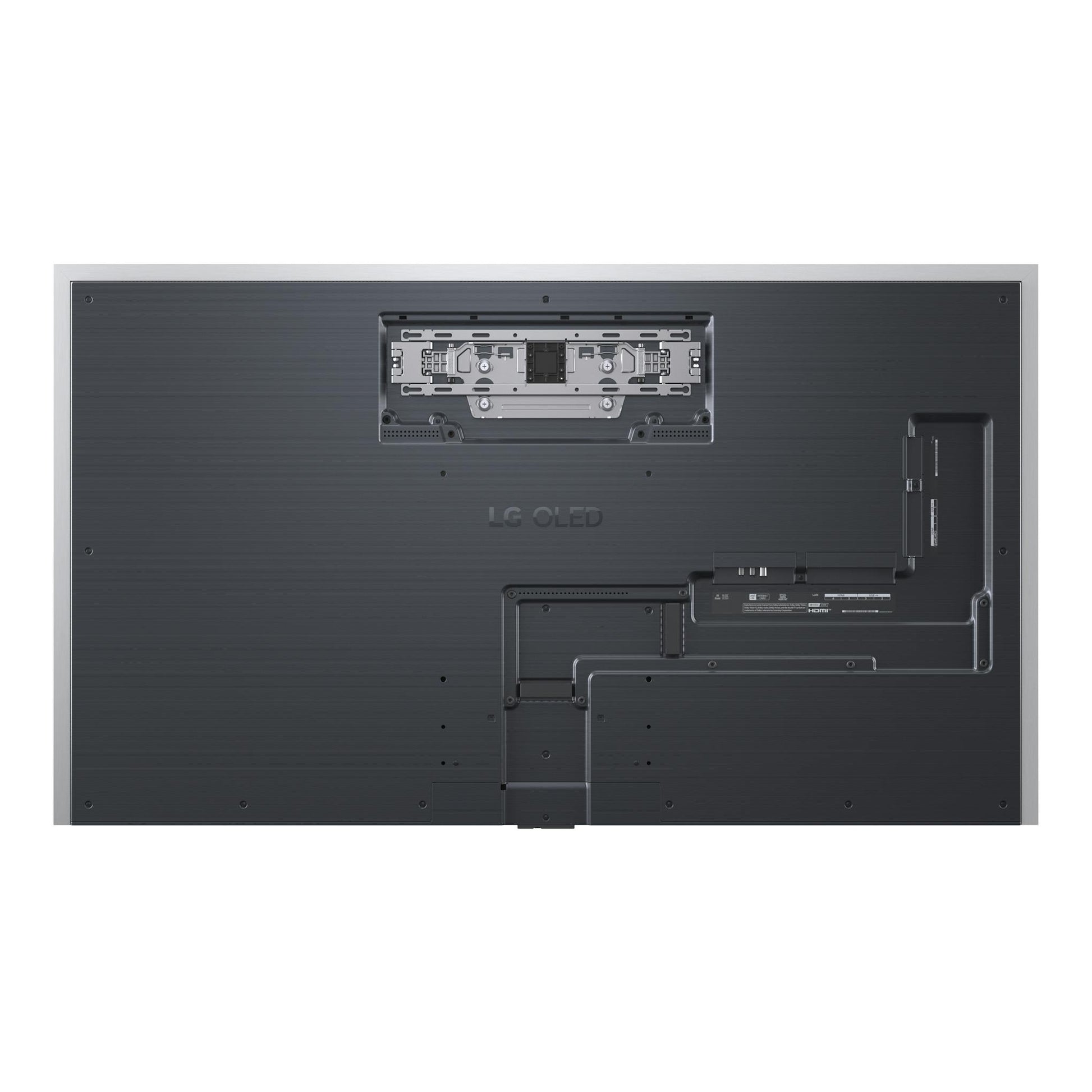 TV LG OLED65G64LW.AEU, vista trasera en negro, con soportes y conectores visibles.